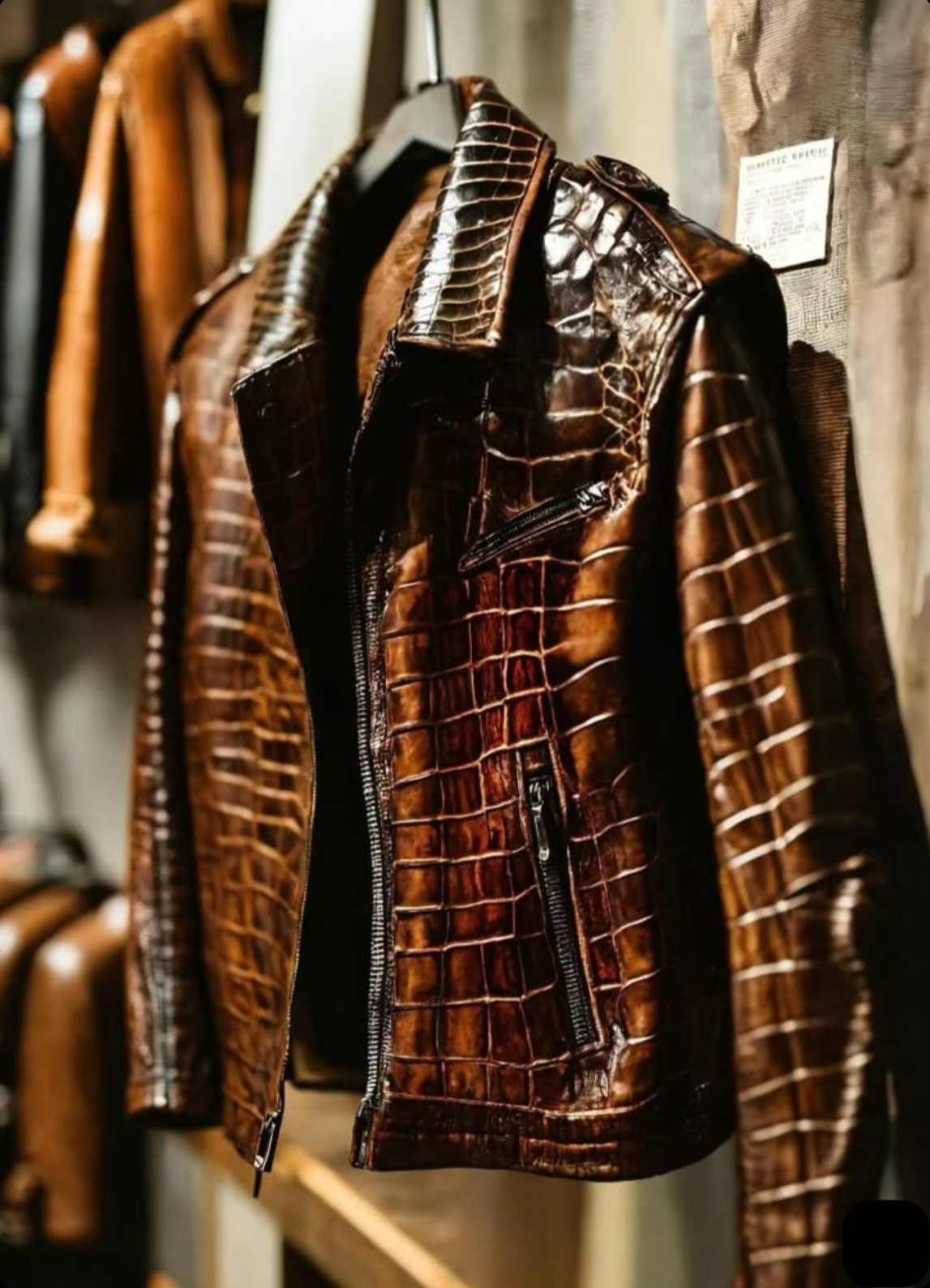 Crocodile Pattern Leather Jacket