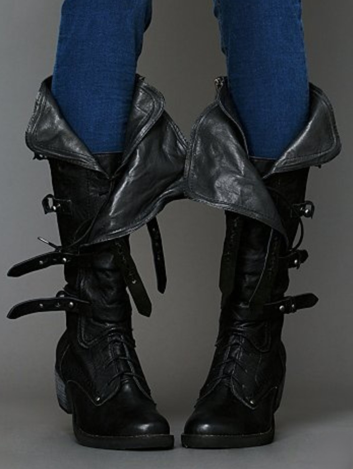 Black Leather Buckle Boots