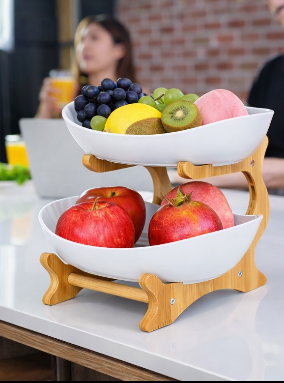 Two-Tier Bamboo Fruit Basket