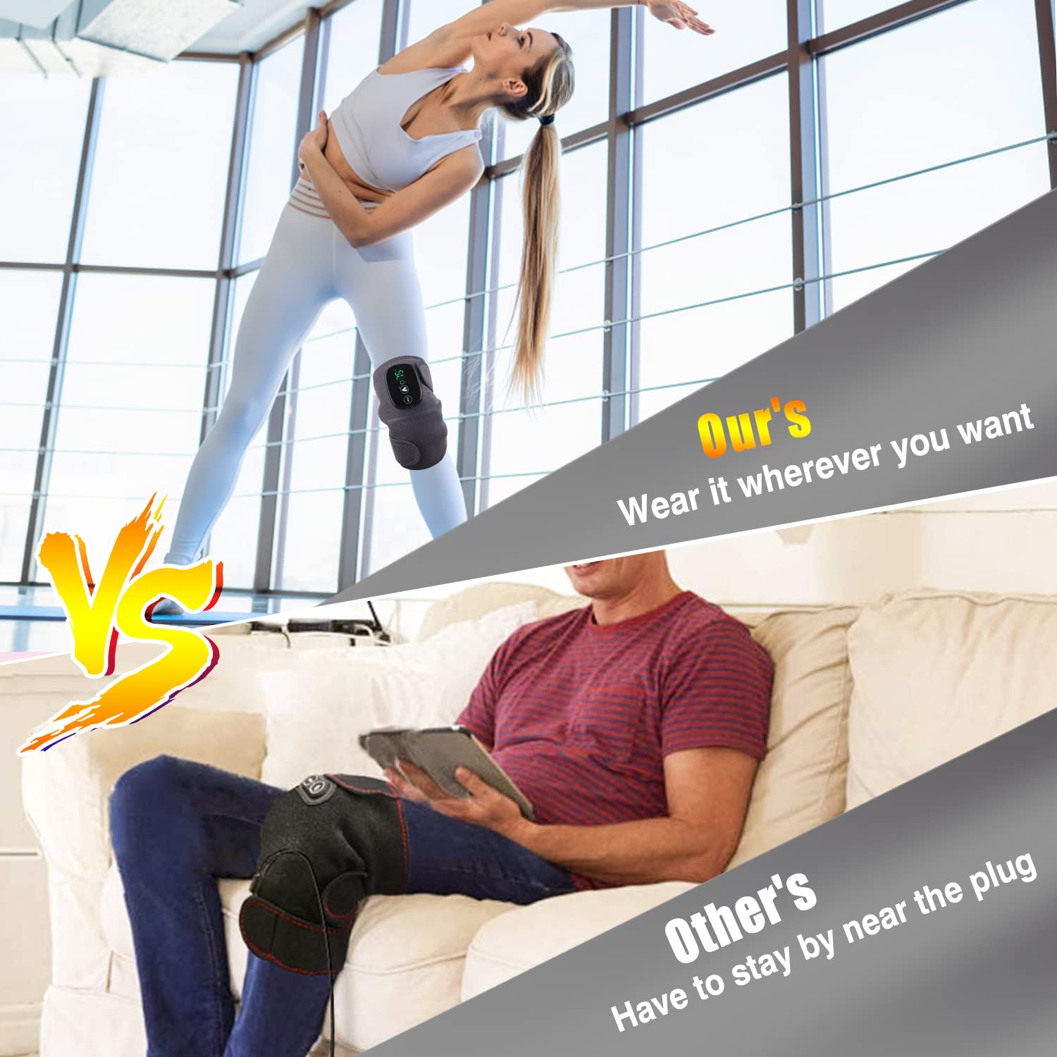 Moajaza Cordless Heated Knee Massager Wrap with Vibration for Joint & Muscle Pain Relief - HSA/FSA Eligible