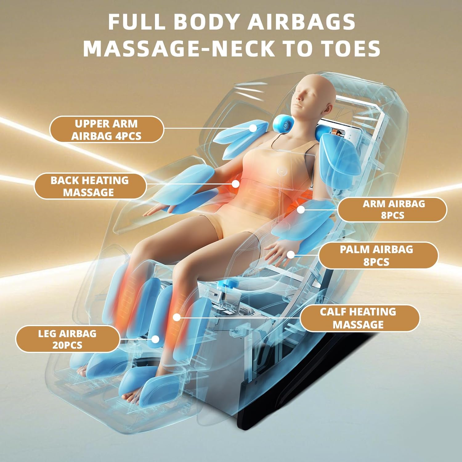 4D Massage Chair Full Body Zero Gravity Recliner - 55“ SL-Track,15 Auto Modes,11 Massage Technique,40 Airbags Massage,with Yoga Stretch,APP Control,Shiatsu Foot Massage(Beige)