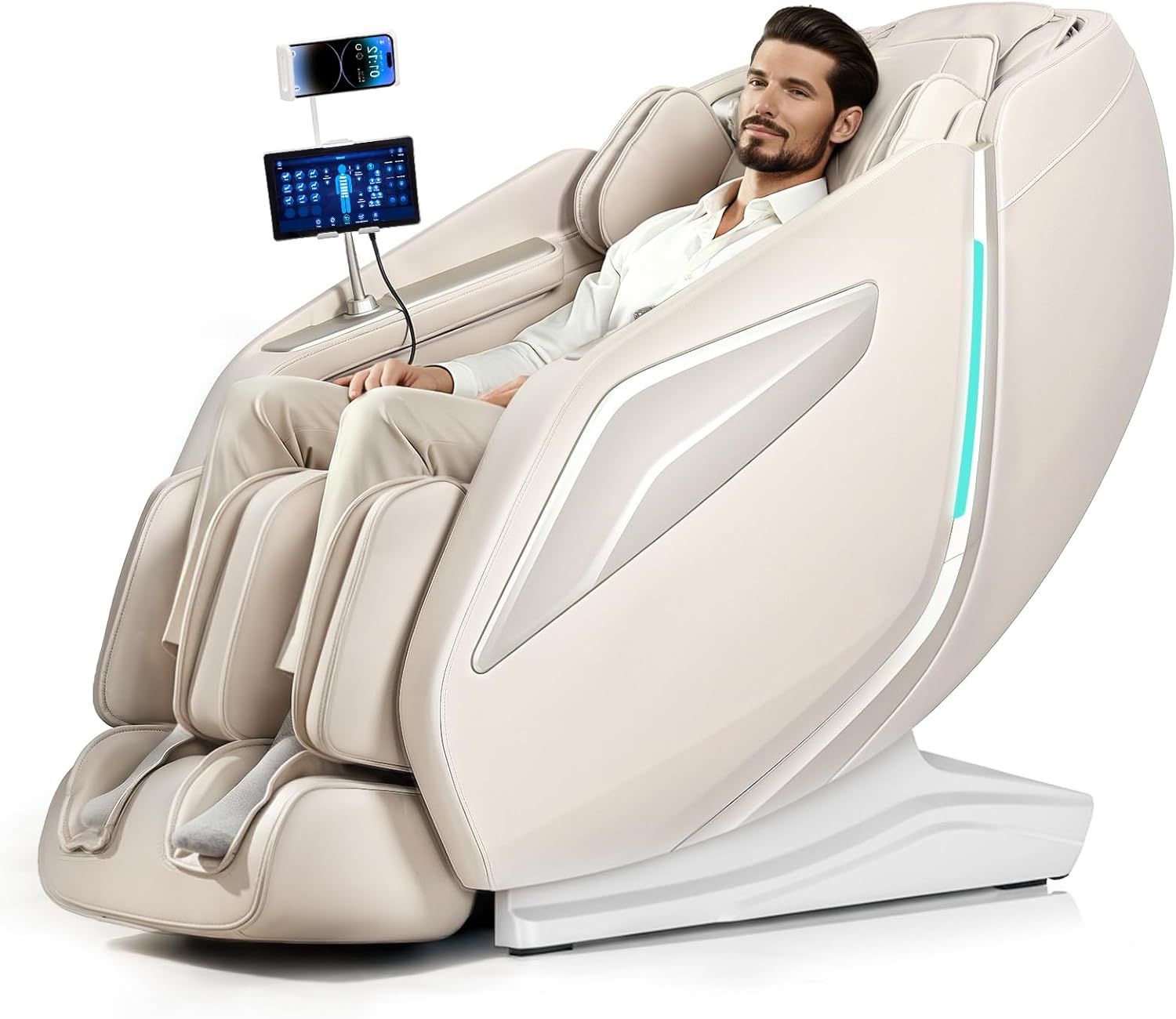 4D Massage Chair Full Body Zero Gravity Recliner - 55“ SL-Track,15 Auto Modes,11 Massage Technique,40 Airbags Massage,with Yoga Stretch,APP Control,Shiatsu Foot Massage(Beige)