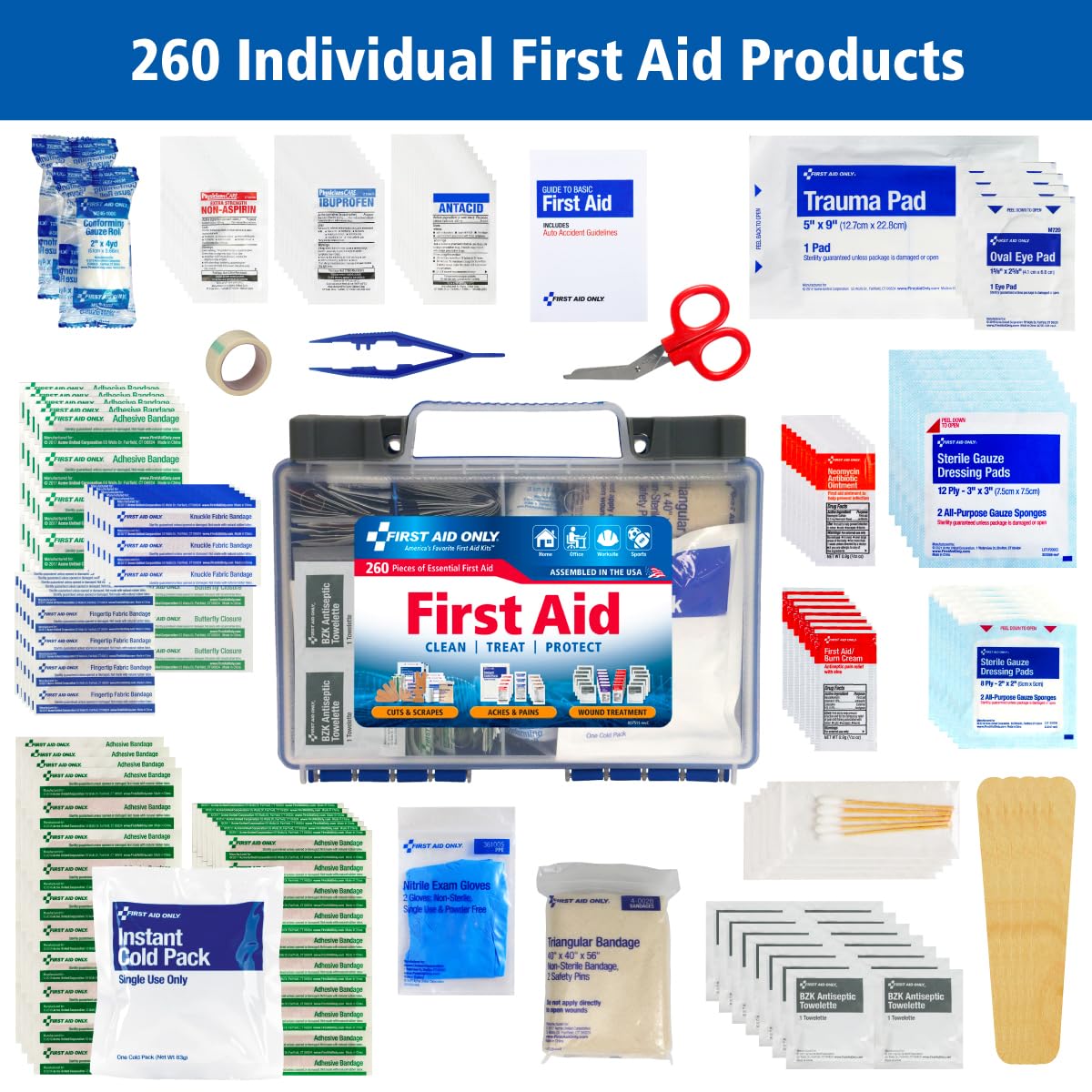 First Aid Only - OSHA-Compliant 50 Person First Aid Kit 🏢 260-Piece Emergency Set - HSA/FSA Eligible