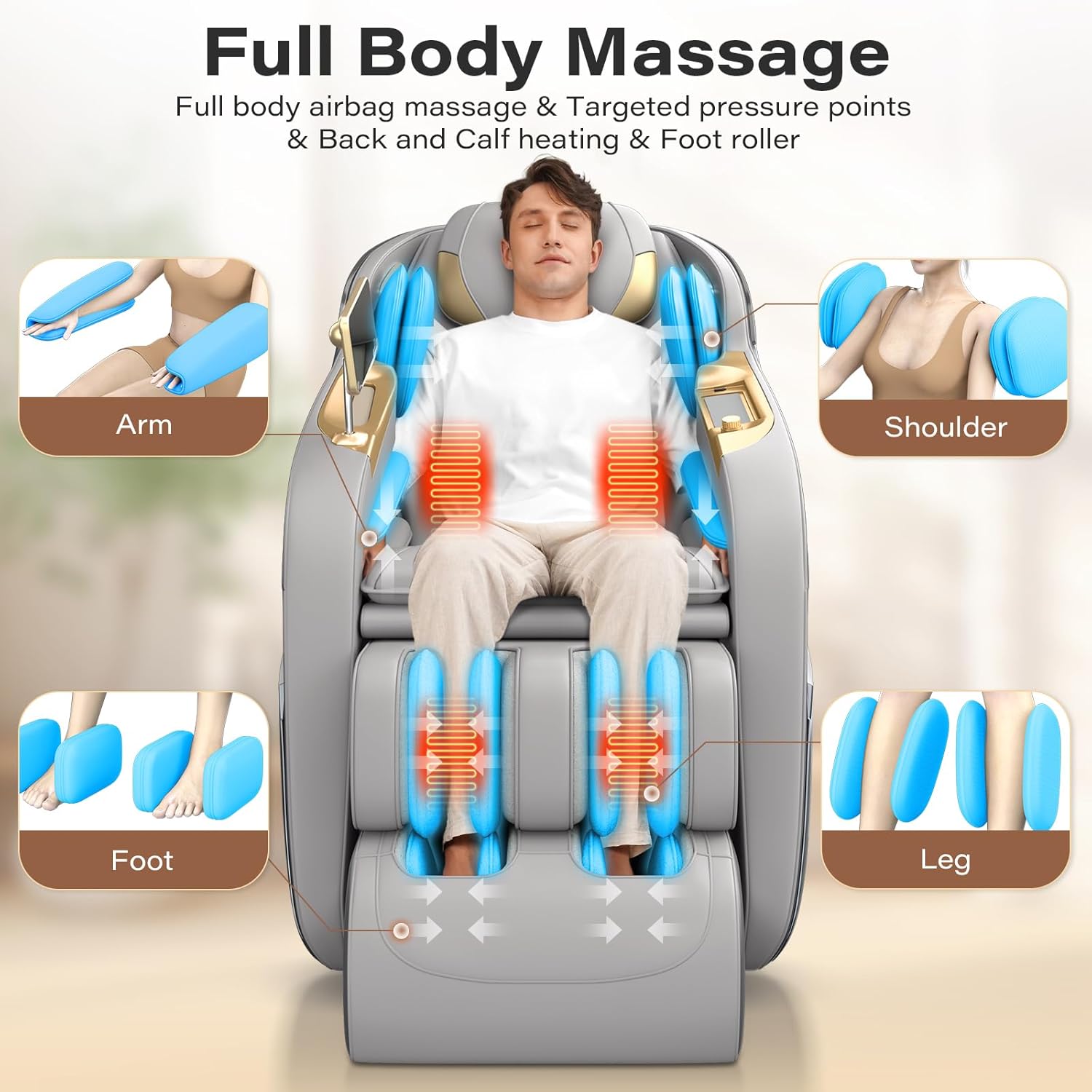 TLIFE Massage Chair Full Body, 160°Zero Gravity Recliner with Body Scan, 50" SL-Track Shiatsu Massage Chair, Fixed Point Massage, Foot Rollers, 12 Auto Modes, Deep Yoga Stretch, Heating, Grey