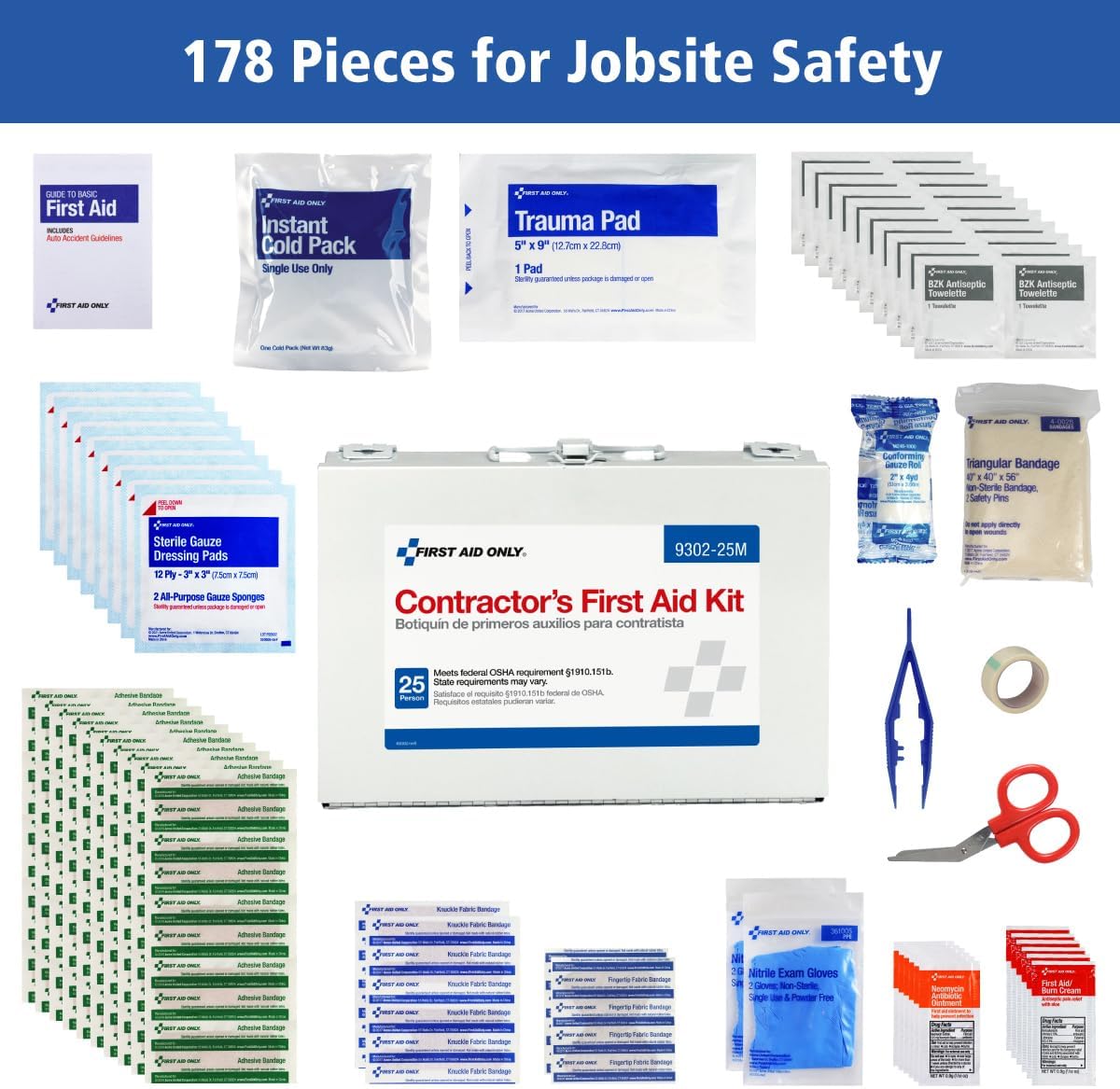 First Aid Only - 25-Person Contractor First Aid Kit 🏗️ Job Site Safety Essential - HSA/FSA Eligible 