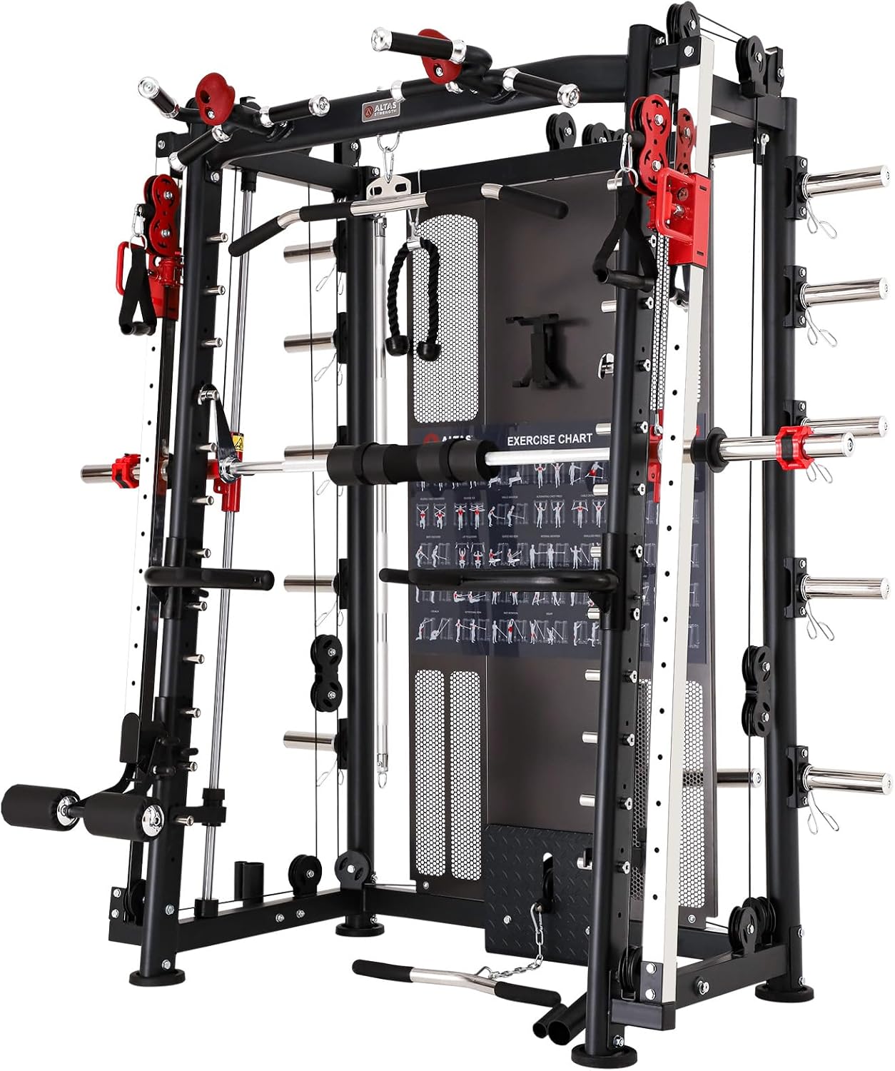Altas Strength Home Gym Equipment, Smith Machine with Pulley System, Gym Squat Rack, Pull Up Bar