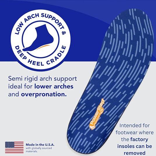 PowerStep Pinnacle Low Arch Support Insoles for Plantar Fasciitis Relief - HSA/FSA Eligible 