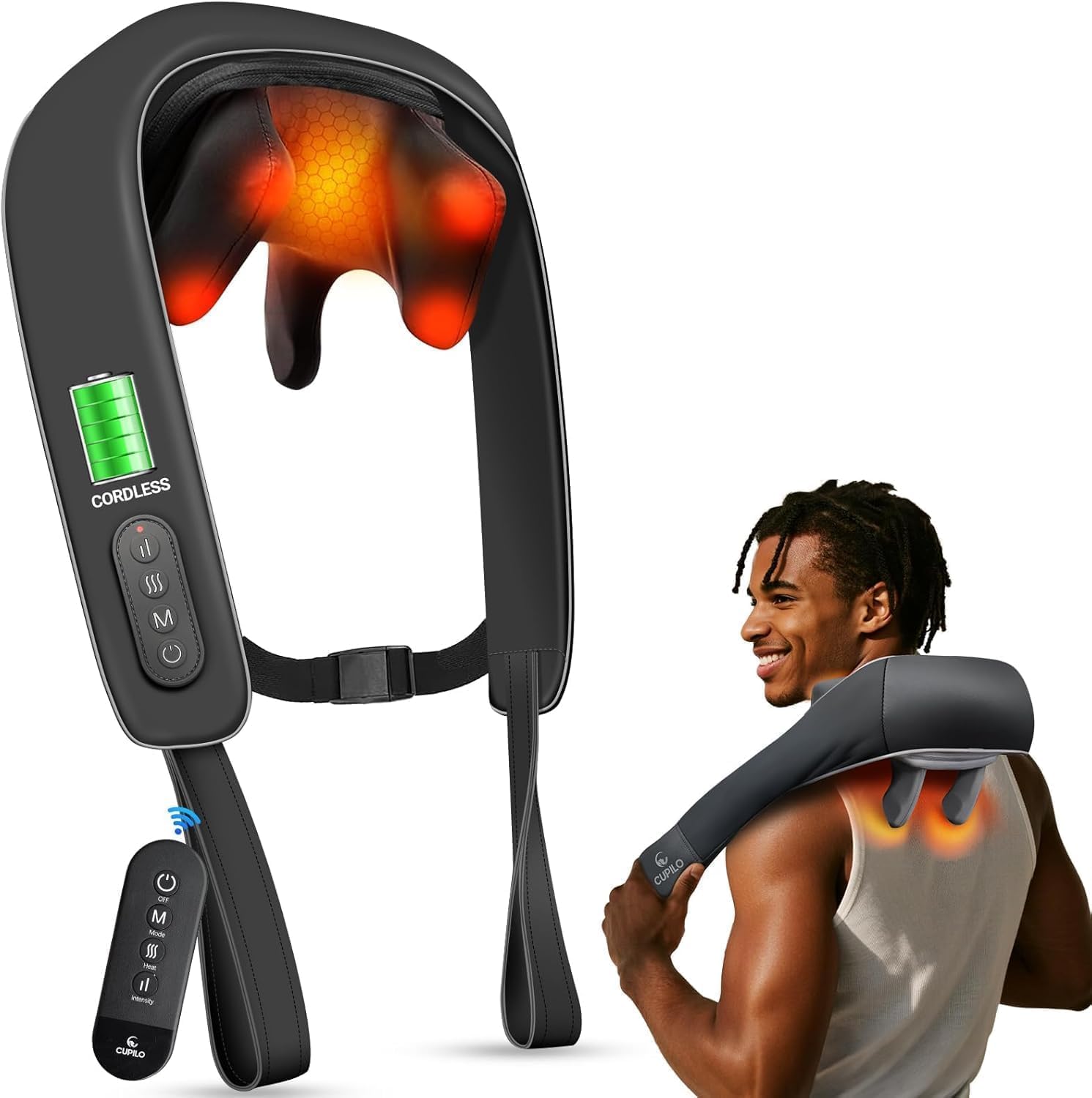 CuPiLo Shiatsu Neck & Shoulder Massager with Heat (HSA/FSA Eligible) Deep Tissue Relief