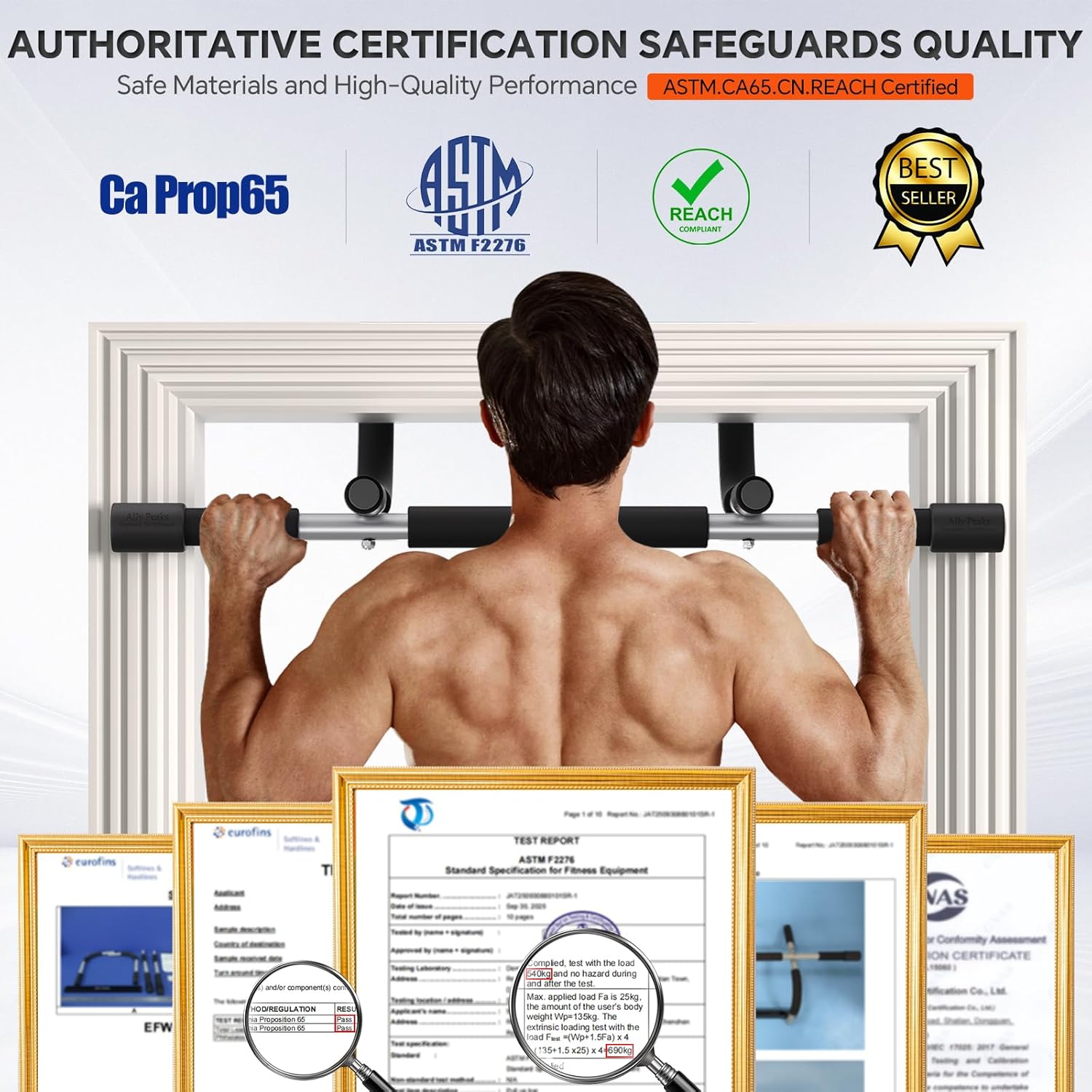 Heavy-Duty Pull-Up Bar for Doorway 💪 Home Gym Chin-Up & Upper Body Workout Bar (Up to 440 lb)