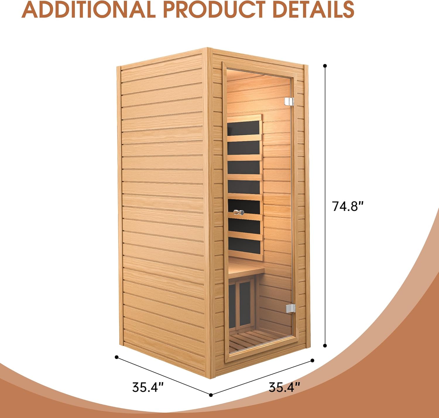 springspa Far Infrared Sauna, Low EMF 1 Person Sauna, Indoor Canadian Hemlock Wood Home Dry Saunas Room with 1400W, 9 Chromo Therapy Lights, Bluetooth, LCD Control Panel for Home and Gym Use