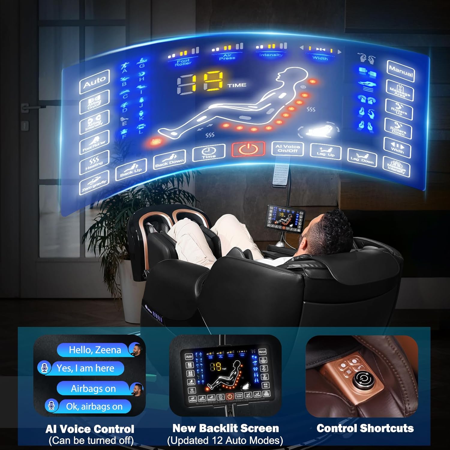 A18 3D Massage Chair Full Body, Zero Gravity SL-Track Shiatsu Massage Recliner Chair with Heat, AI Control, Body Scan and Calfrest Extension (Upgraded)