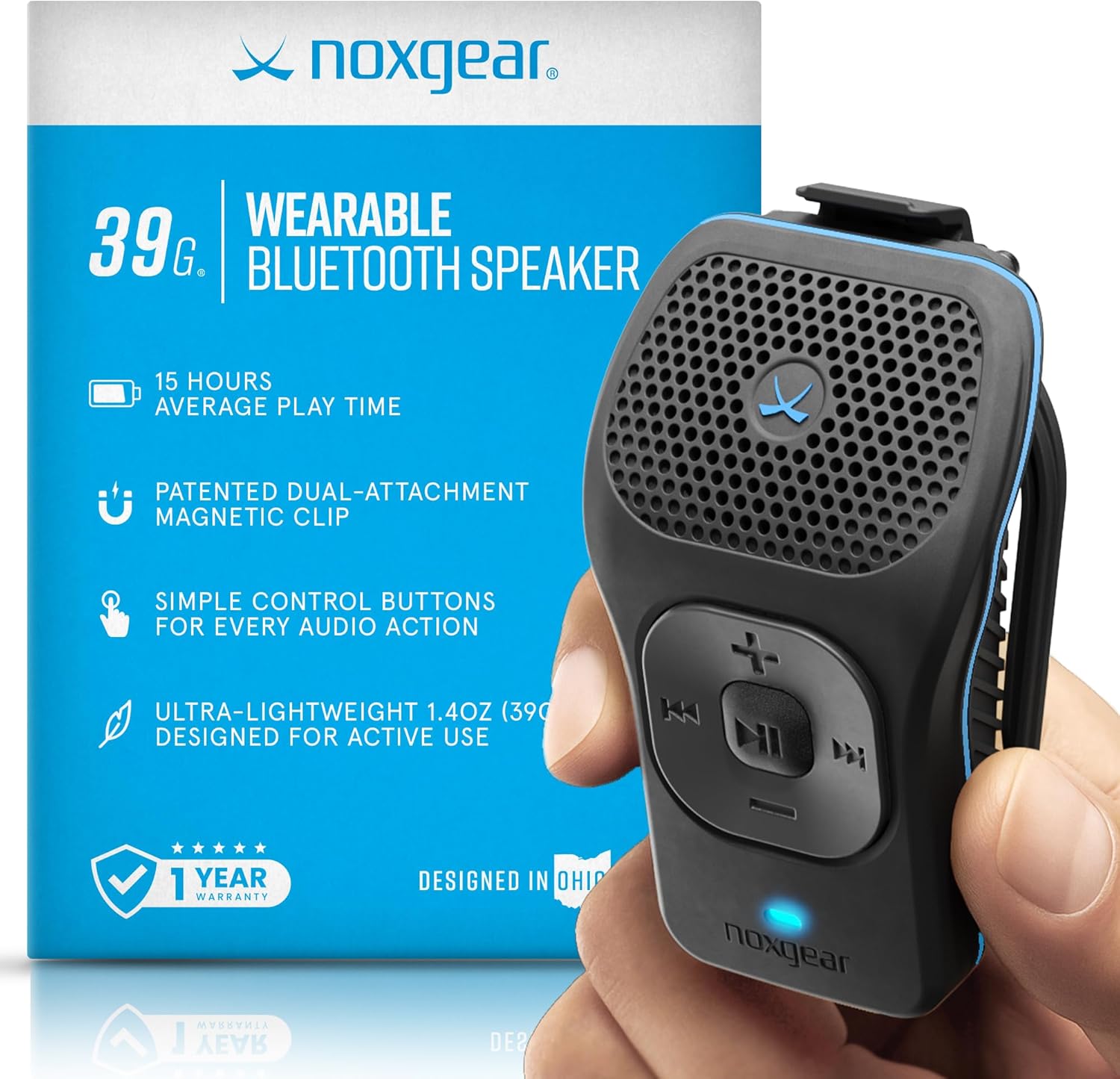 Noxgear 39g Wearable Bluetooth Speaker – Clip-On Waterproof Speaker for Running & Workouts