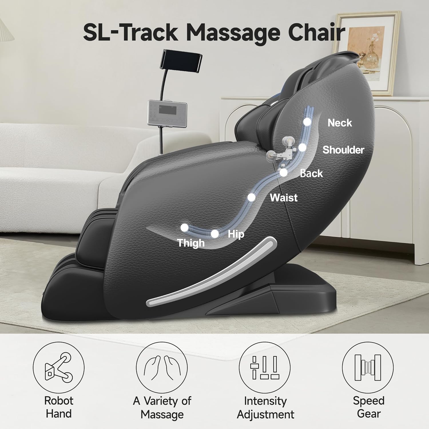 Real Relax 2026 Massage Chair Full Body,Zero Gravity SL-Track Shiatsu Massage Recliner with Upgraded Phone Controller and Holder,APP Control,Child Lock,Pause Button and Led Light,Favor-06,Black