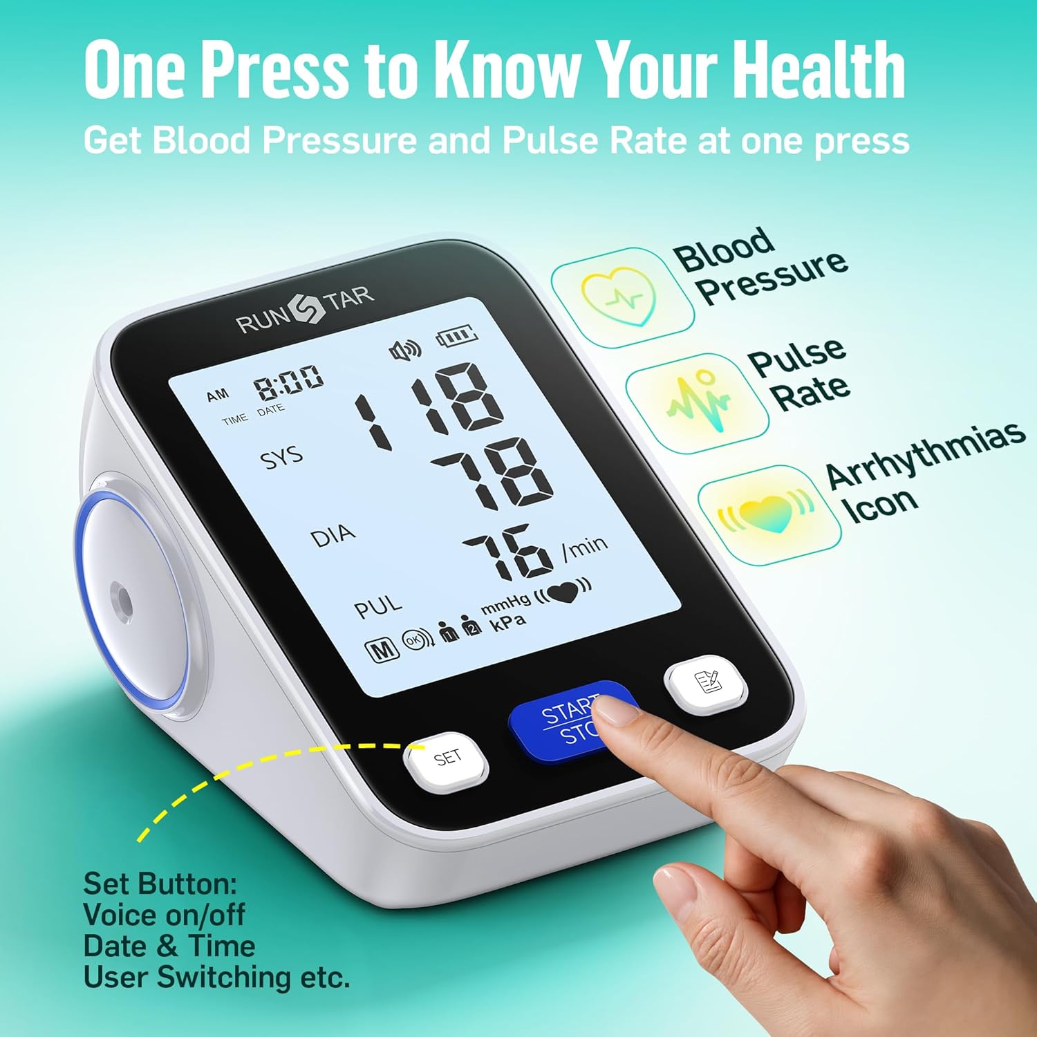 RunStar Upper Arm Blood Pressure Monitor with Wide Range Cuff (8.6'' -16.5'') - HSA/FSA Eligible
