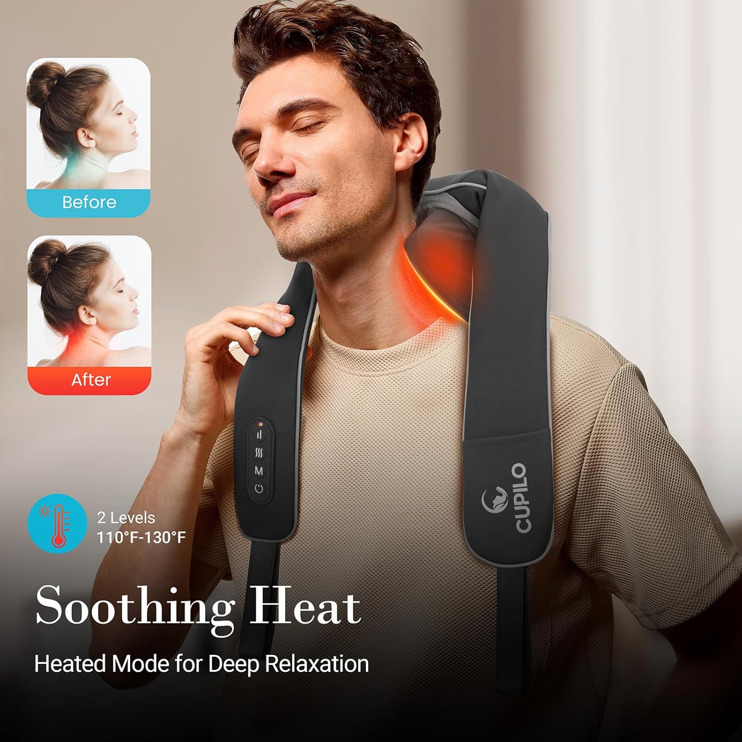 CuPiLo Shiatsu Neck & Shoulder Massager with Heat (HSA/FSA Eligible) Deep Tissue Relief