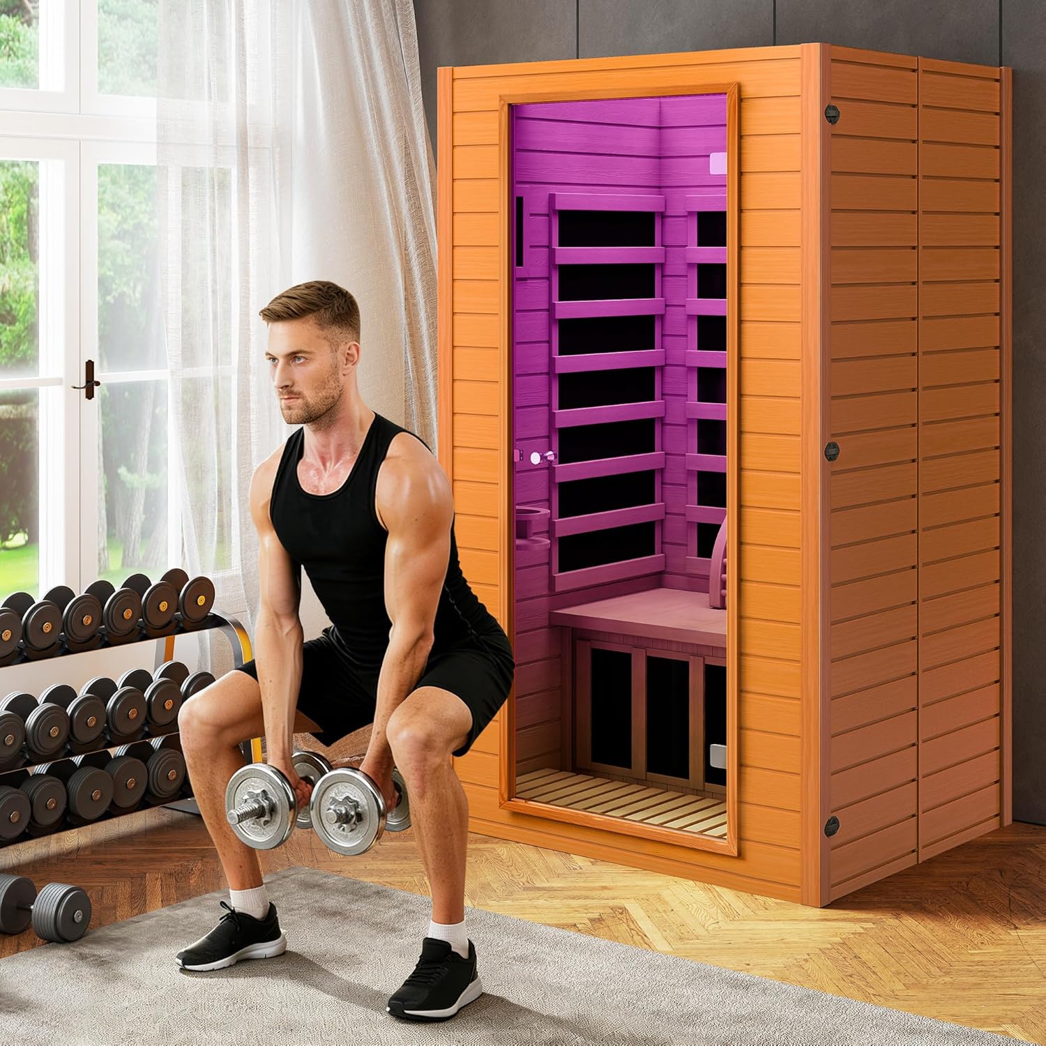 Infrared Sauna for Home, Near Zero EMF Home Saunas for up to 2 Person, Indoor Dry Heat Sauna Room with Infrared Red Light Therapy, Bluetooth Speakers, Canadian Hemlock Wood
