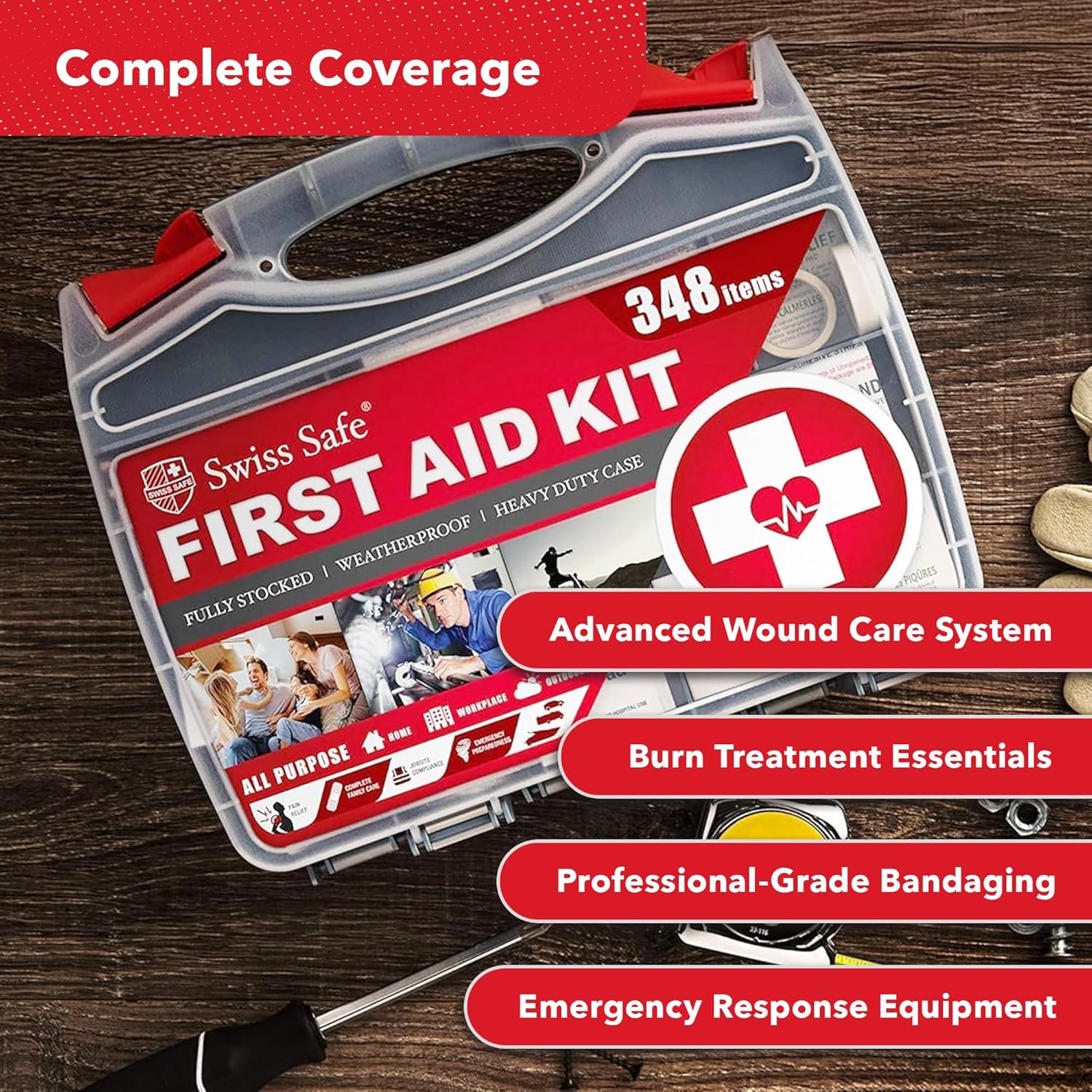 Swiss Safe  - All-in-One Car & Home First Aid Survival Kit - HSA/FSA Eligible