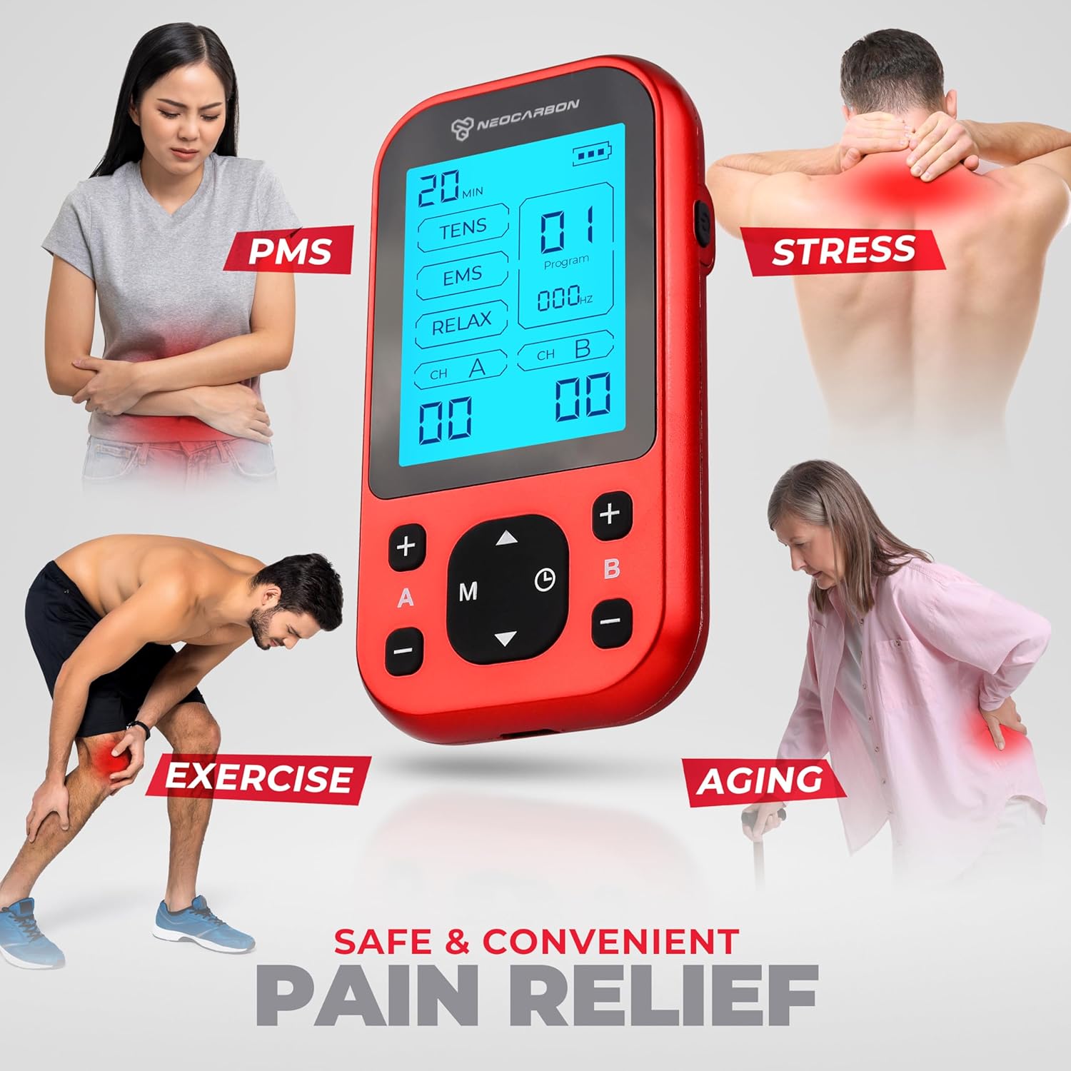 Neocarbon TENS Unit Muscle Stimulator Pro Effective Shock Therapy - HSA/FSA Eligible