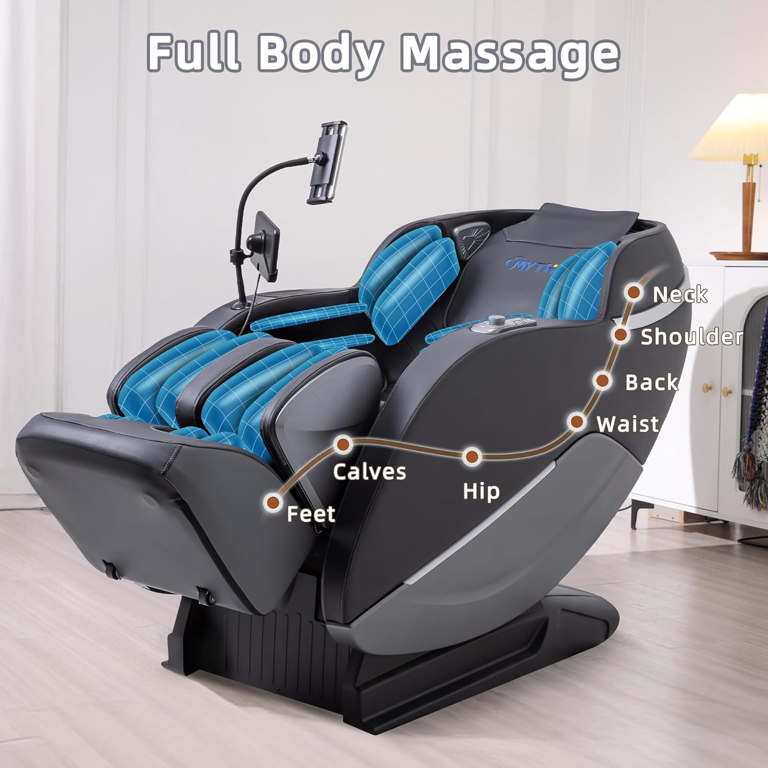MYTHIA 2026 A303C Massage Chair, Full Body Zero Gravity Recliner with SL Track, Body Scan, 12 Auto Modes, Lumbar Heat, Bluetooth App, Wireless Charge, and Foot Rollers for Home and Office (Black)