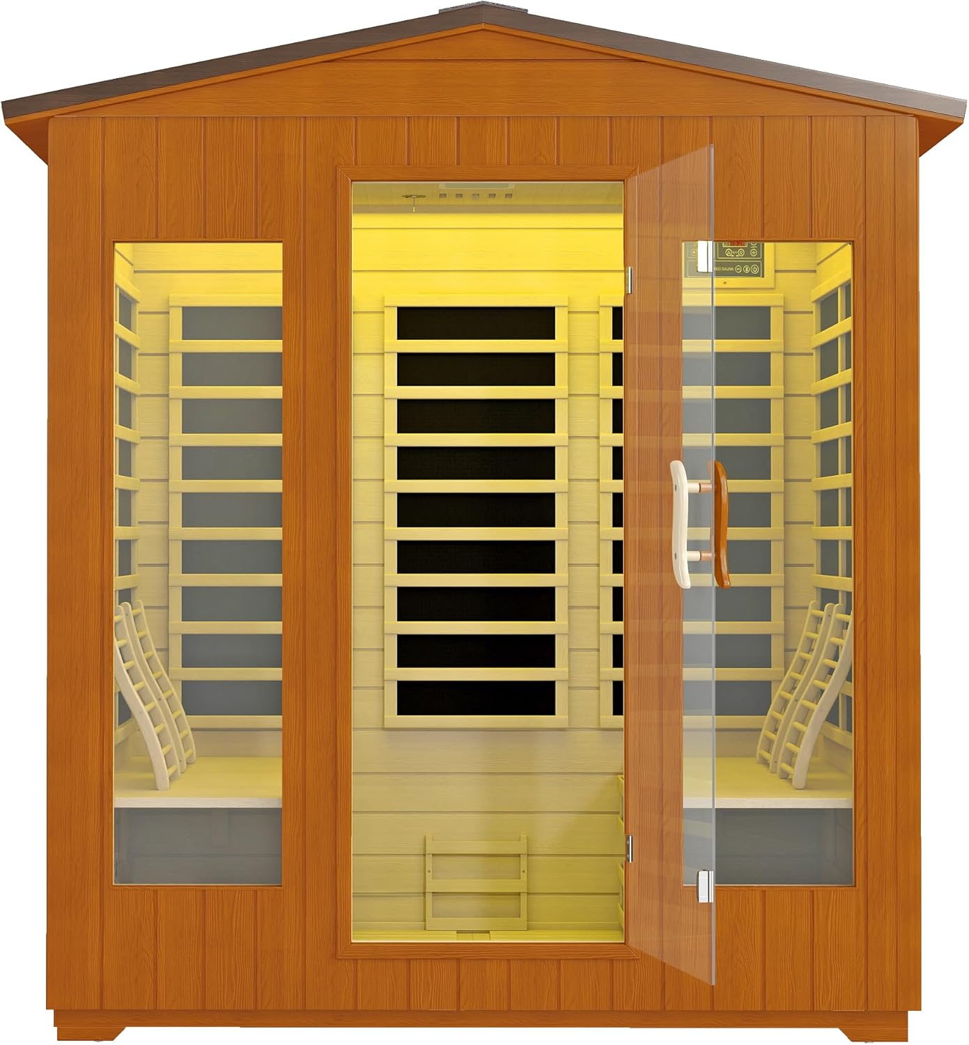 Real Relax Outdoor Infrared Sauna 4 Person for Home, Low EMF Far Infrared Sauna Spruce Wood Sauna with 10min Rapid preheating, Bluetooth, LCD Panel