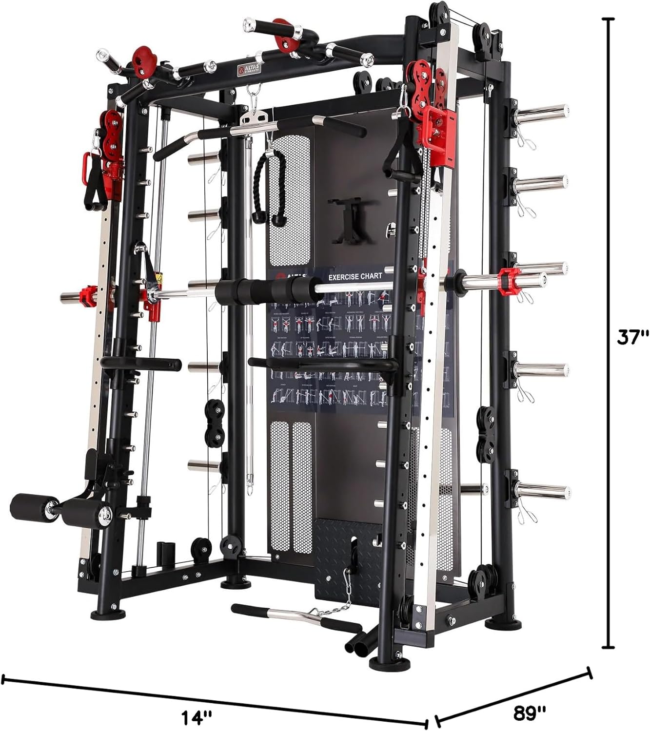 Altas Strength Home Gym Equipment, Smith Machine with Pulley System, Gym Squat Rack, Pull Up Bar