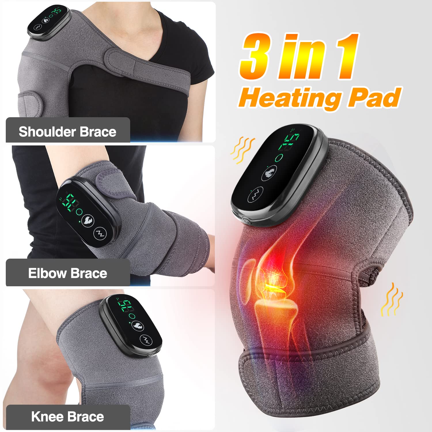 Moajaza Cordless Heated Knee Massager Wrap with Vibration for Joint & Muscle Pain Relief - HSA/FSA Eligible