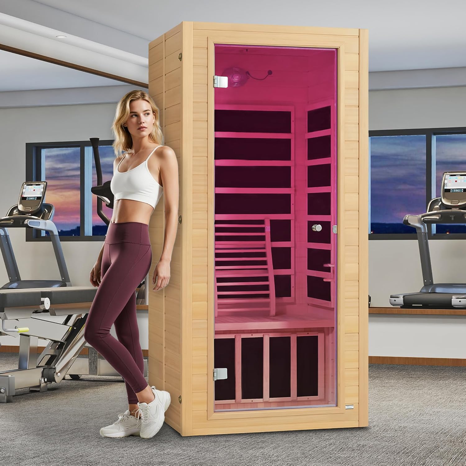 Real Relax Far Infrared Sauna for Home, 1 Person Indoor Home Sauna Low Emf, Canadian Hemlock Wooden Dry Saunas Room with Bluetooth Speakers, 9-Color Light Therapy, 1574w/110v for Personal Spa