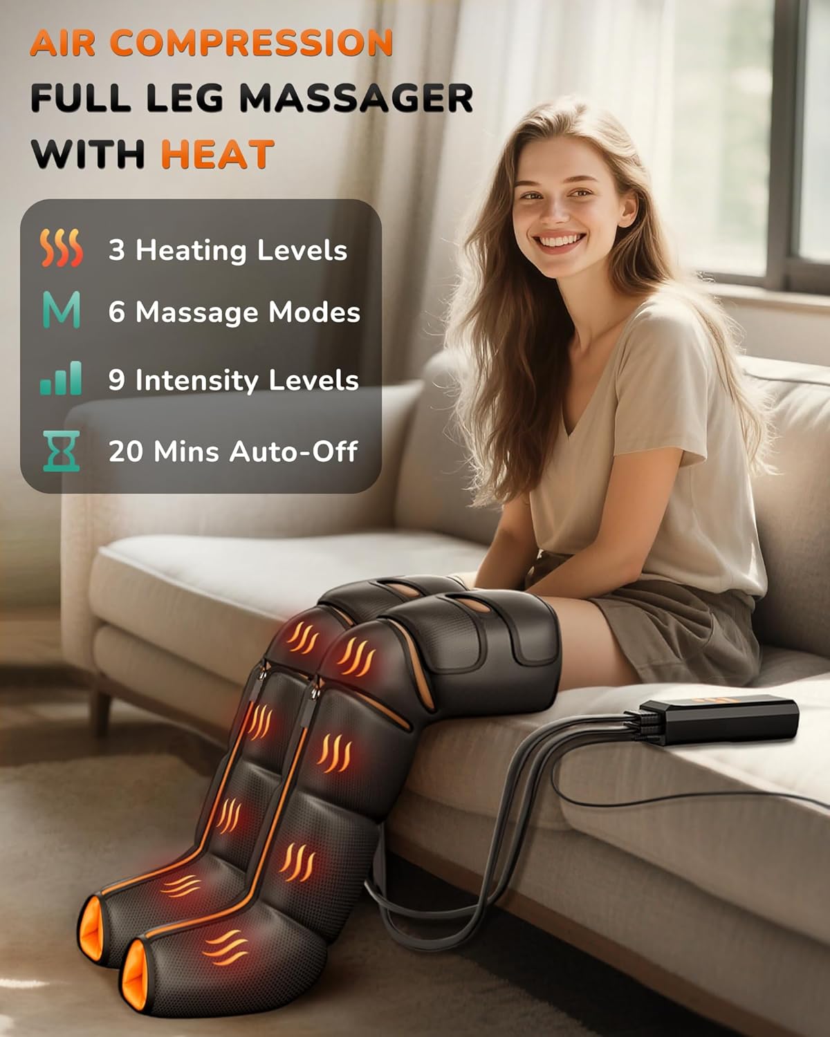 JZBRAIN Leg Massager with Heat and Compression - HSA/FSA Eligible