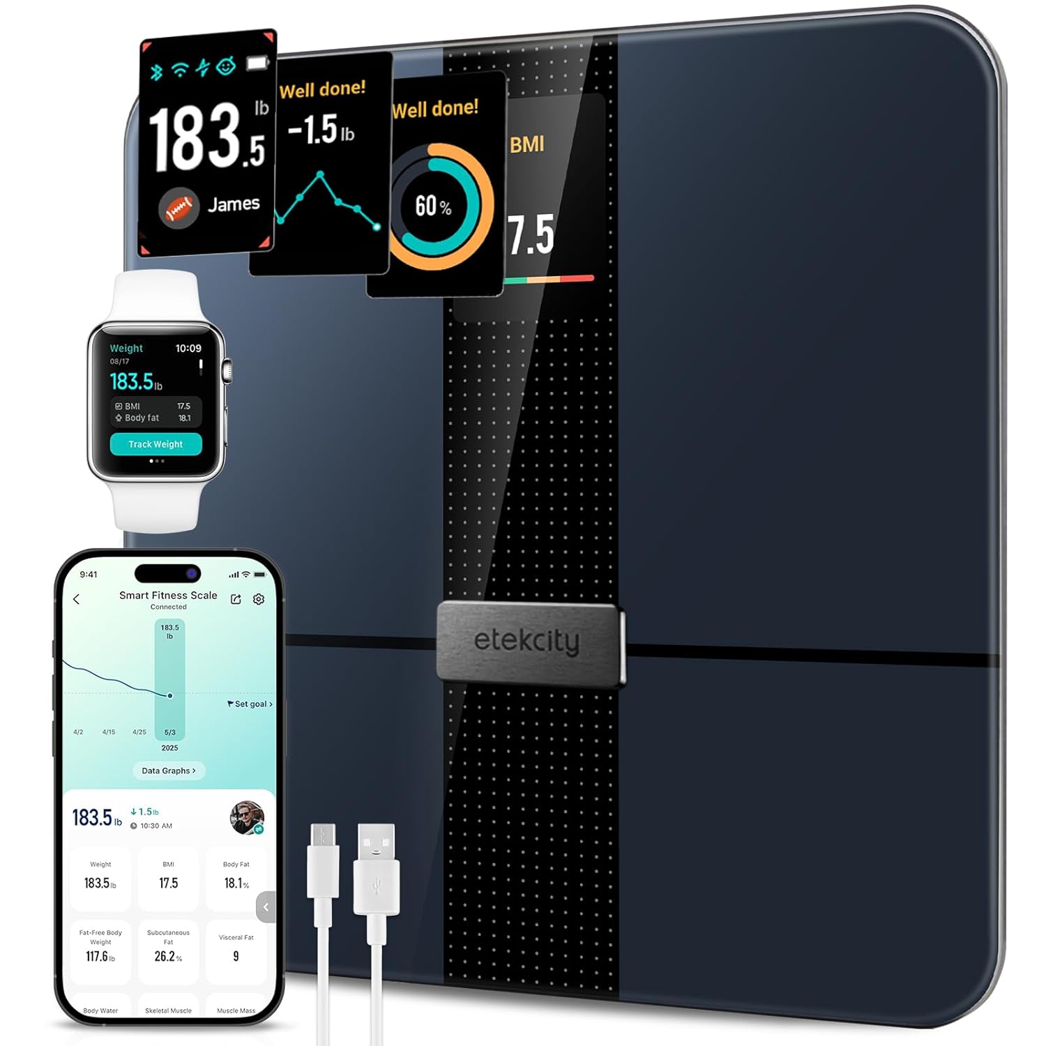 Etekcity Smart Body Fat Scale – Track BMI, Muscle & 14 Health Metrics - HSA/FSA Eligible 