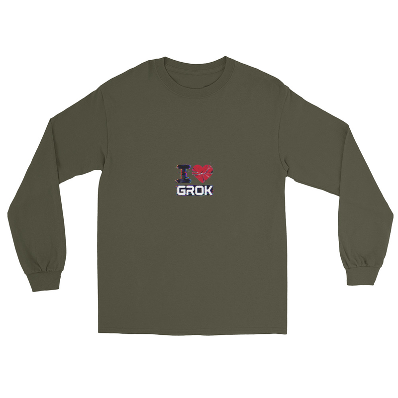 I Love Grok Glitch Art Men’s Long Sleeve Shirt