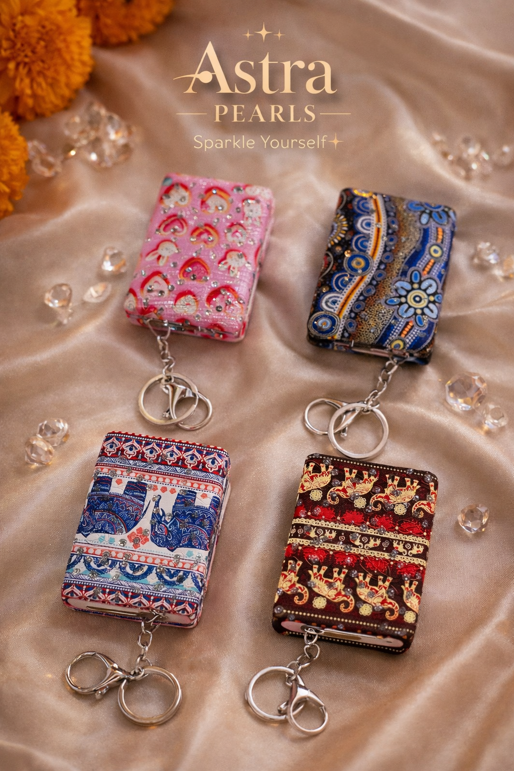 Astra Pearls Compact Mirror Keychain