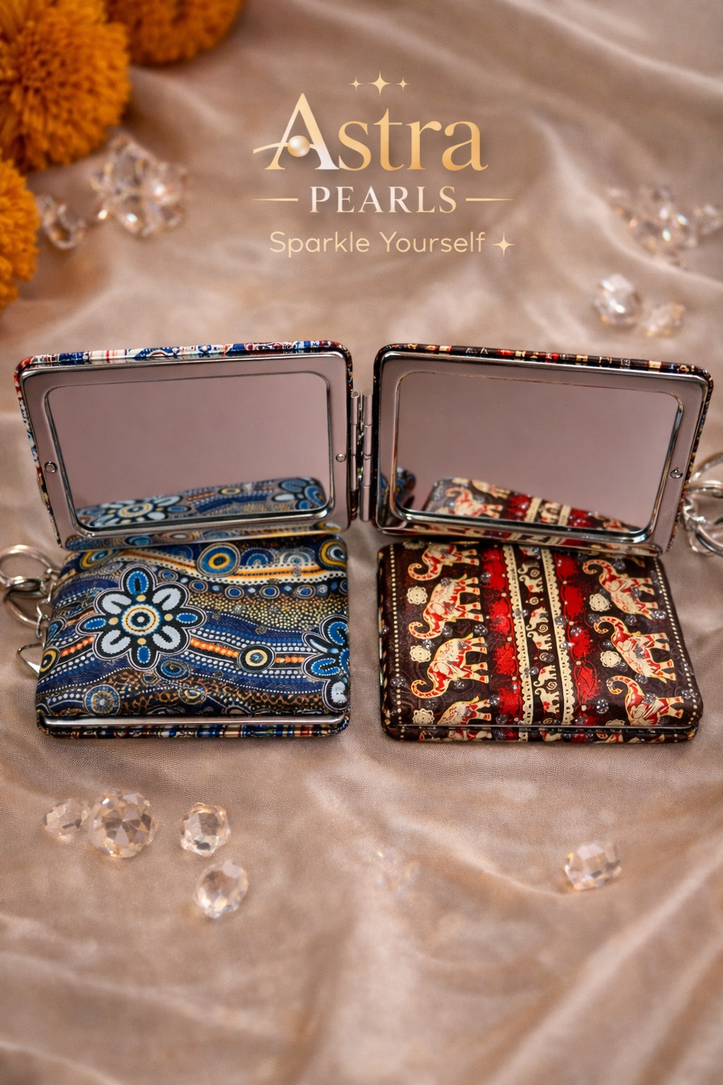 Astra Pearls Compact Mirror Keychain