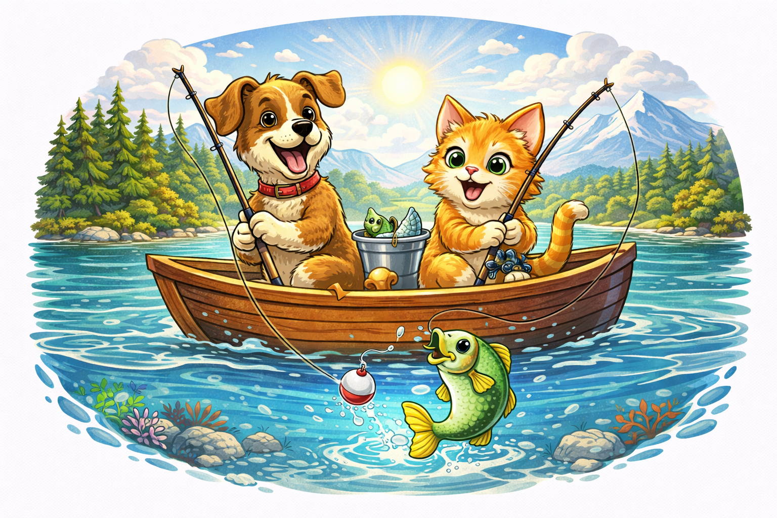 Dog & Cat Fishing Adventure T-shirt