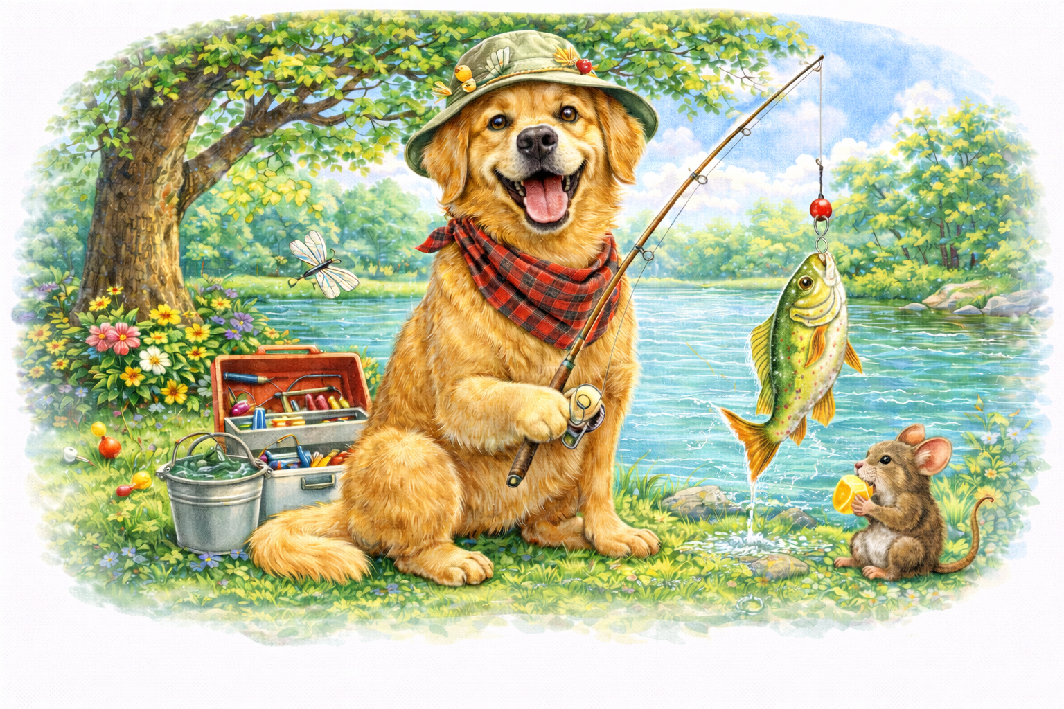Cute Dog Fishing T-shirt