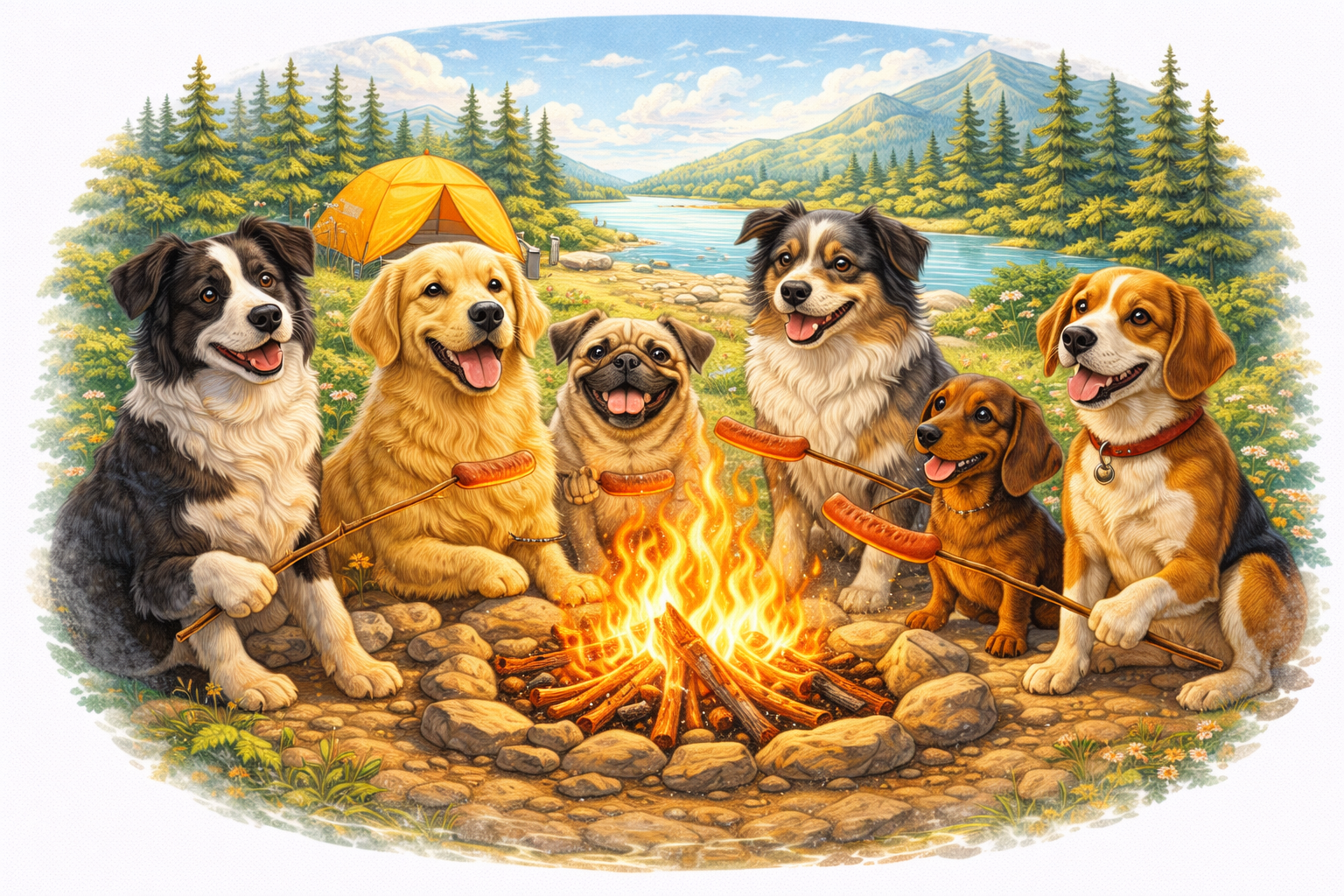 Camping Dogs T-shirt