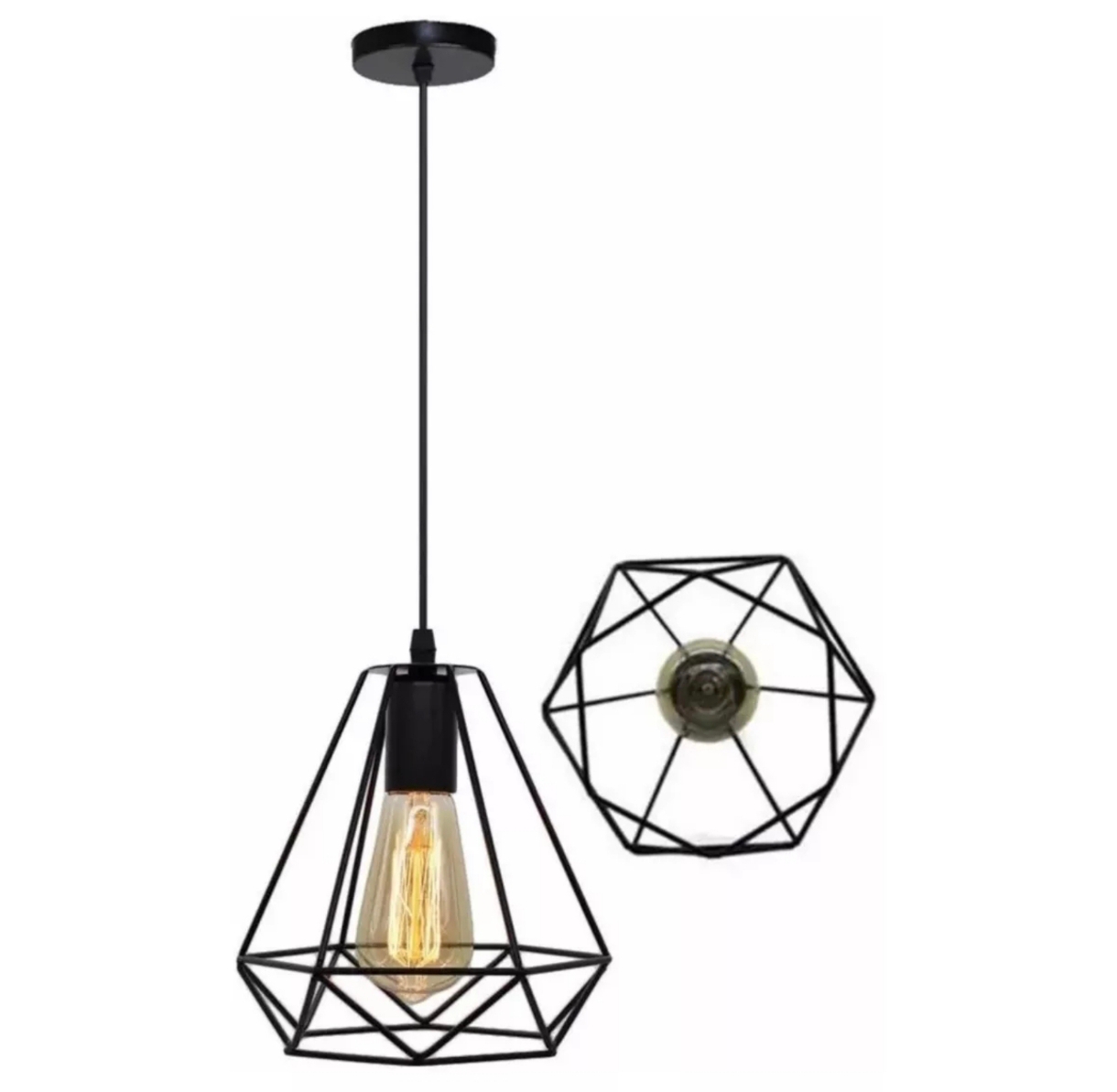 Lampara Diamante Vintage Retro Minimalista Colgante Negro