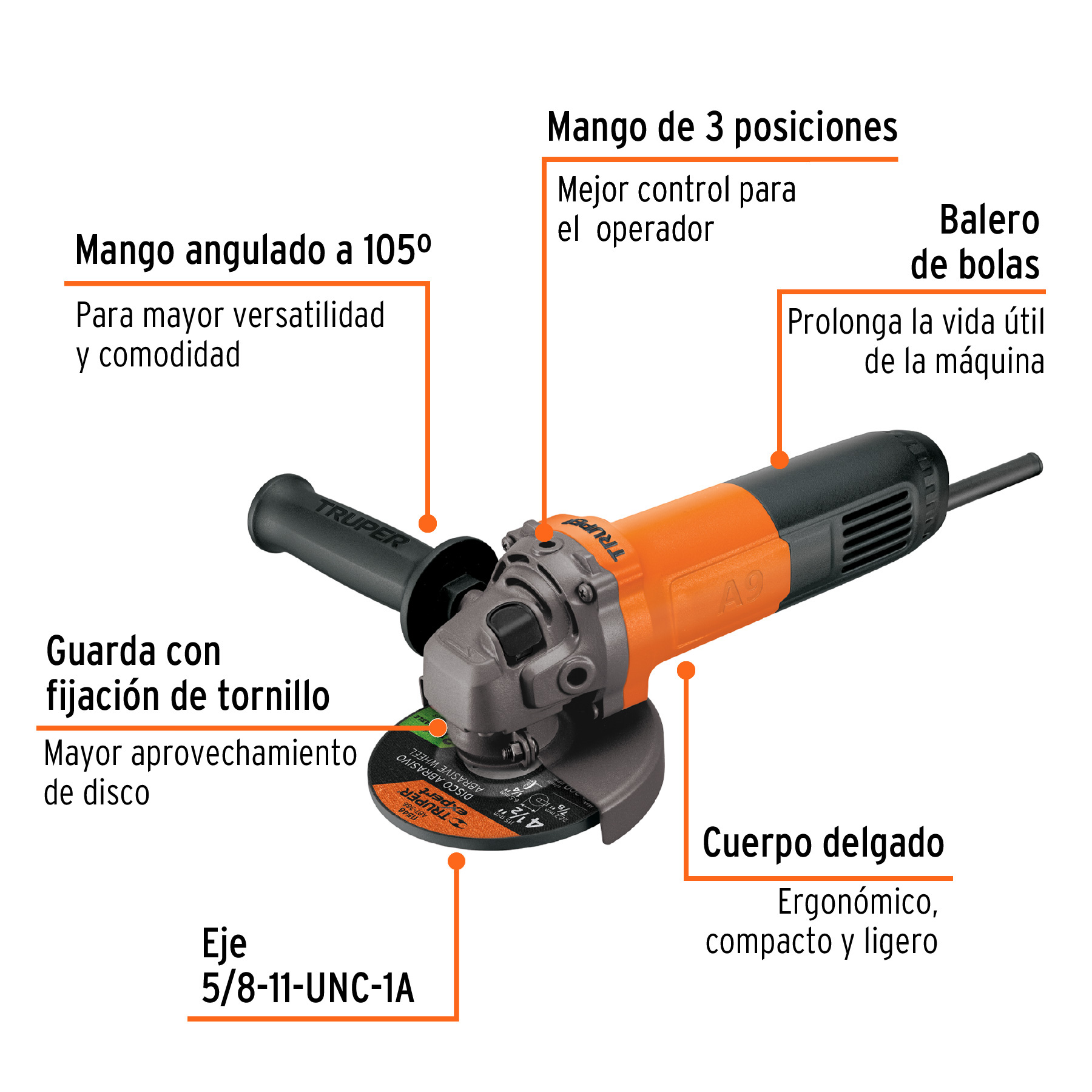 Esmeriladora angular 4-1/2", profesional, 1100 W