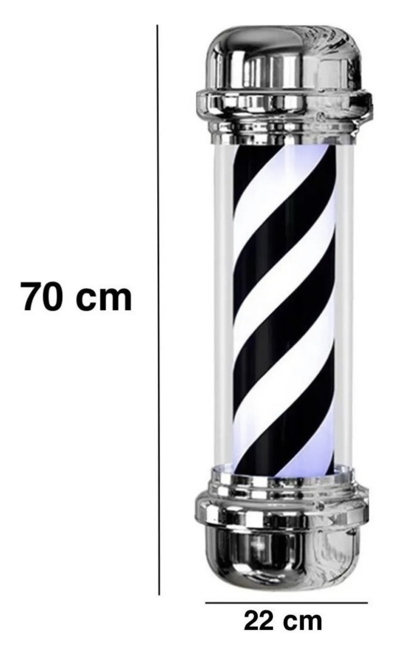 Poste Para Barbería Giratorio 70 Cm Led Ideal Para Barbería Blanco Y Negro