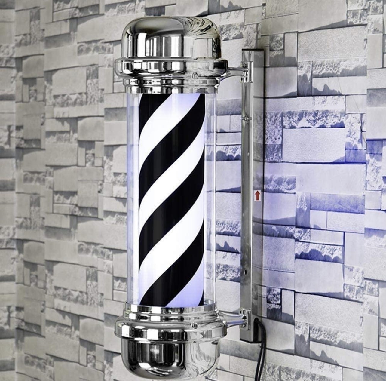 Poste Para Barbería Giratorio 70 Cm Led Ideal Para Barbería Blanco Y Negro