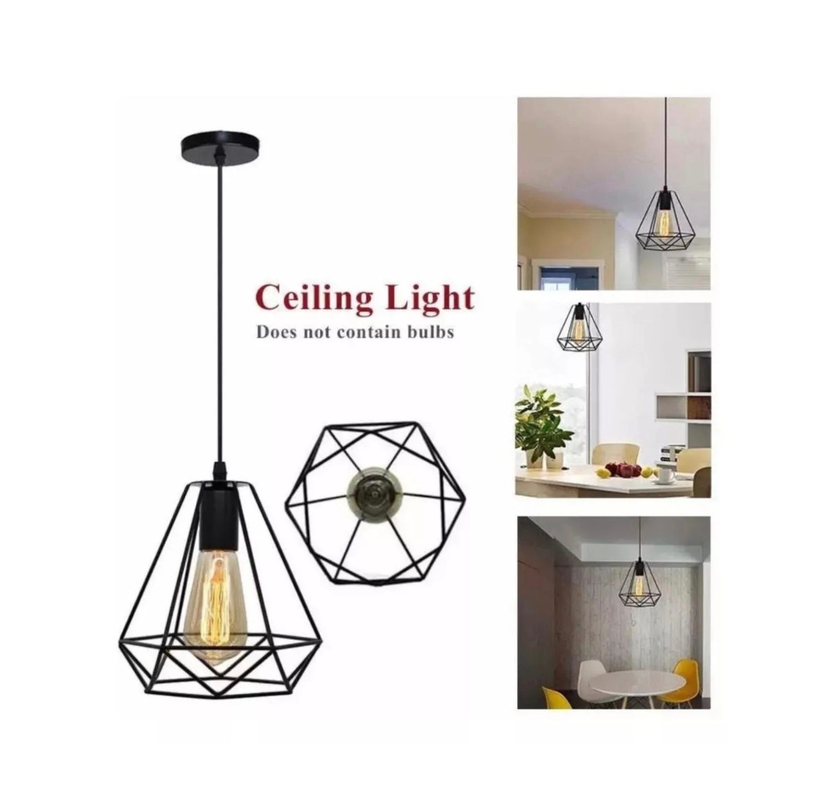 Lampara Diamante Vintage Retro Minimalista Colgante Negro