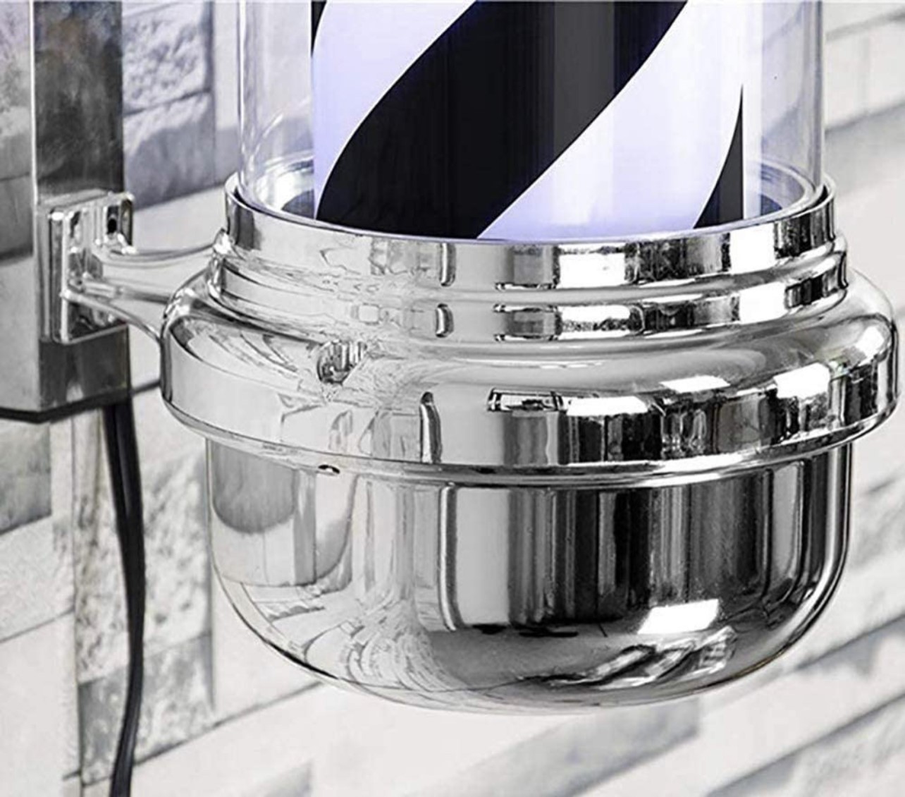 Poste Para Barbería Giratorio 70 Cm Led Ideal Para Barbería Blanco Y Negro