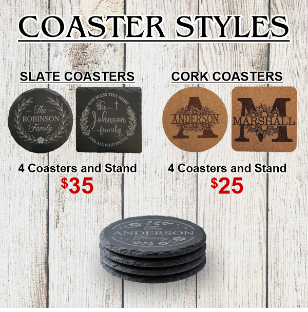 Laser Engraved Cutting Boards and Coasters