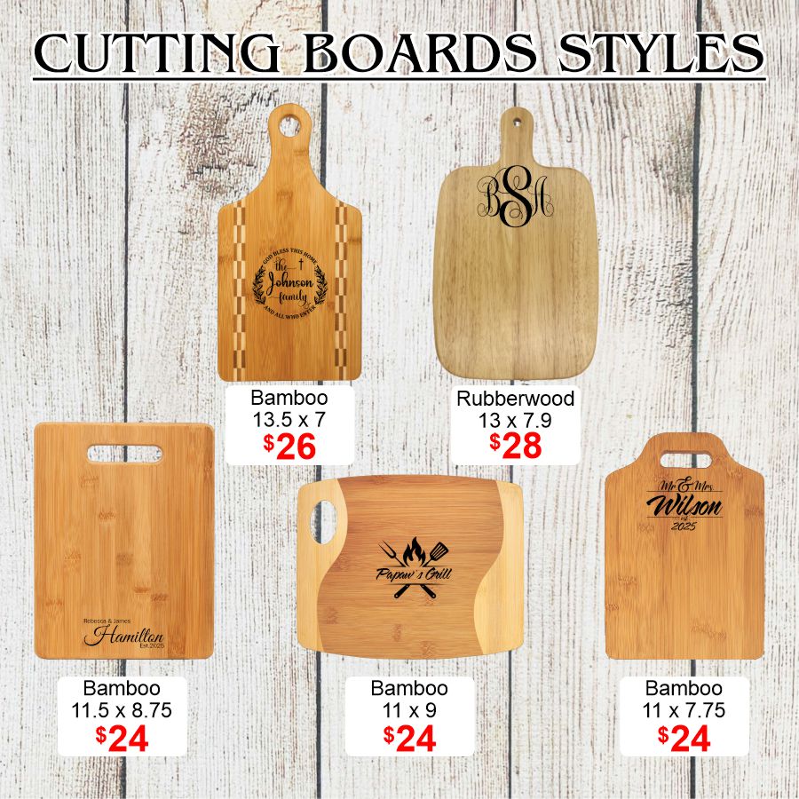 Laser Engraved Cutting Boards and Coasters