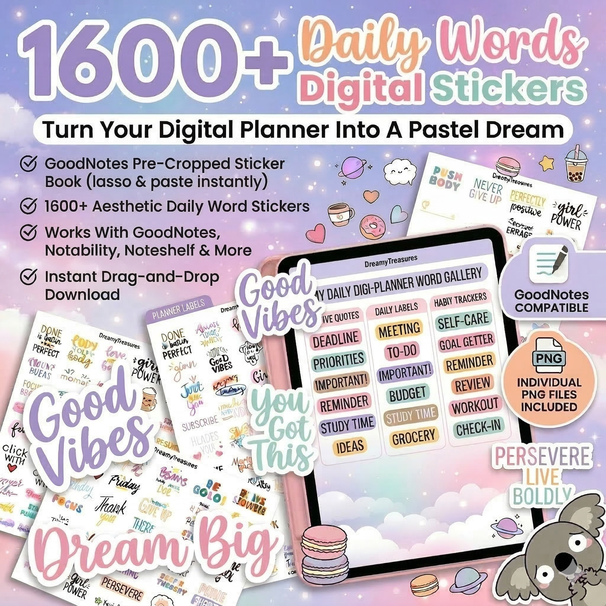 DreamyTreasures: The 1600+ Daily Words Productivity Mega-Pack