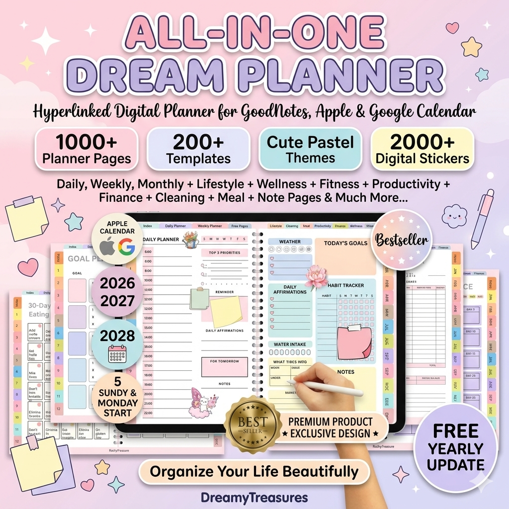 DreamyTreasures: All in One Digital Planner 2026–2028