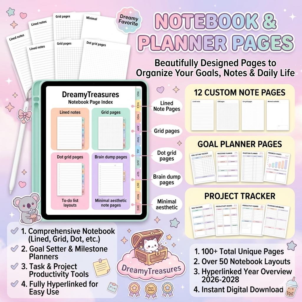 DreamyTreasures: All in One Digital Planner 2026–2028