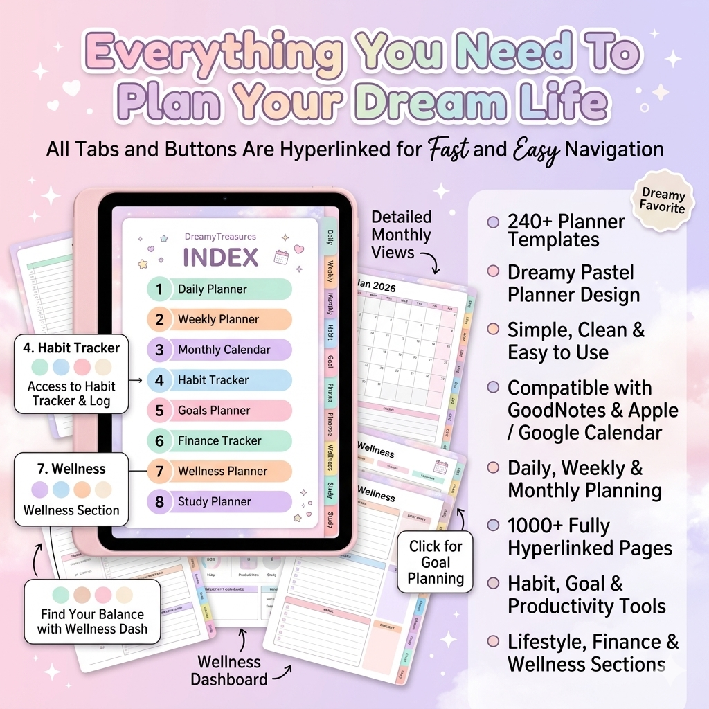 DreamyTreasures: All in One Digital Planner 2026–2028