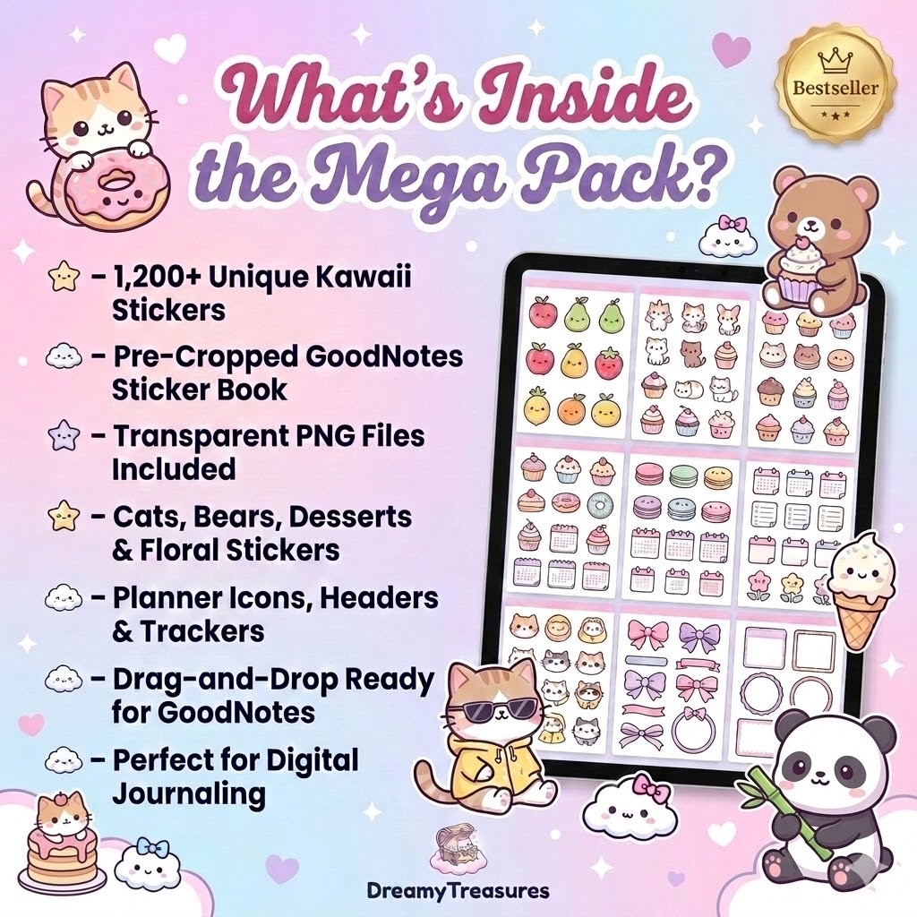 DreamyTreasures: The 1,200+ Ultimate Cute Digital Sticker Mega-Pack