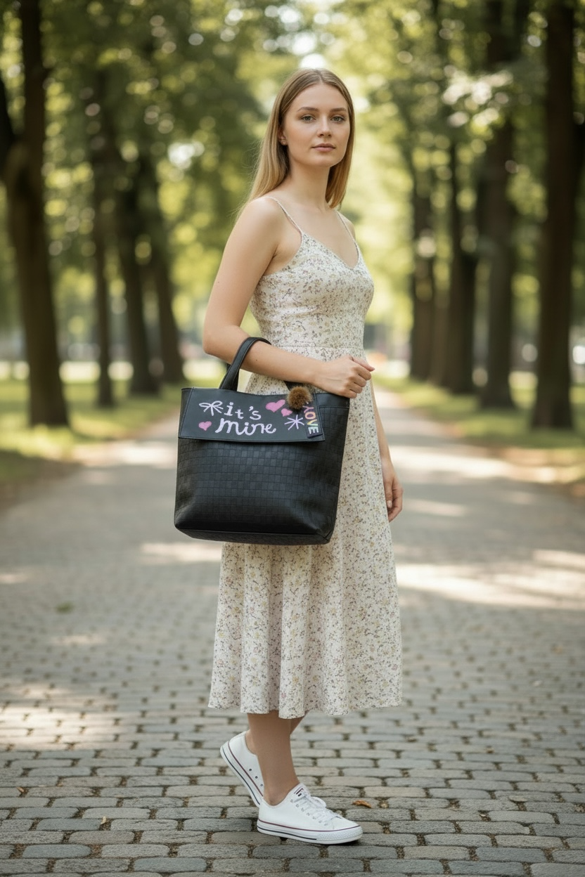 Black Casual Tote Bag