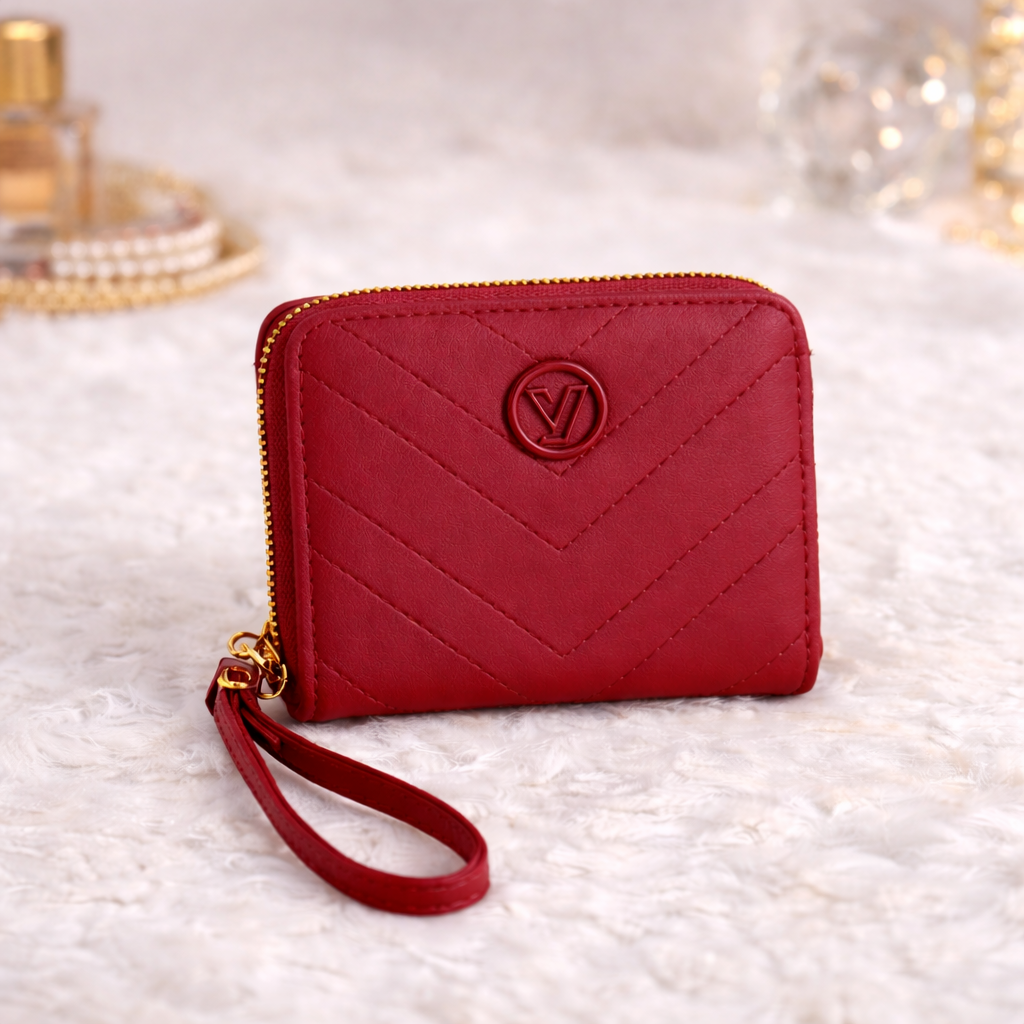 Red Quilted Zip Wallet